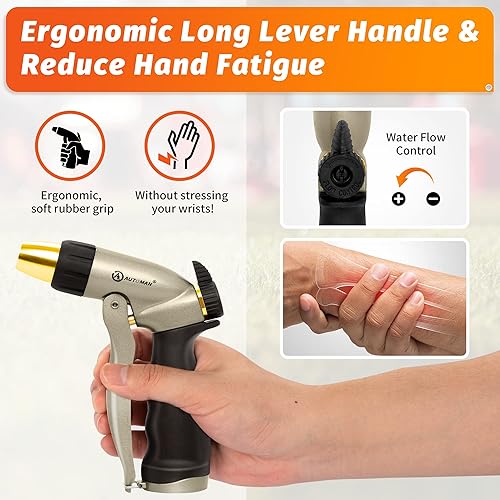 Miniatura 8 de AUTOMAN Boquilla de manguera de agua de jardín de 50 pies y boquilla de manguera de jardín, boquilla de pulverización de alta presión 100% metal,