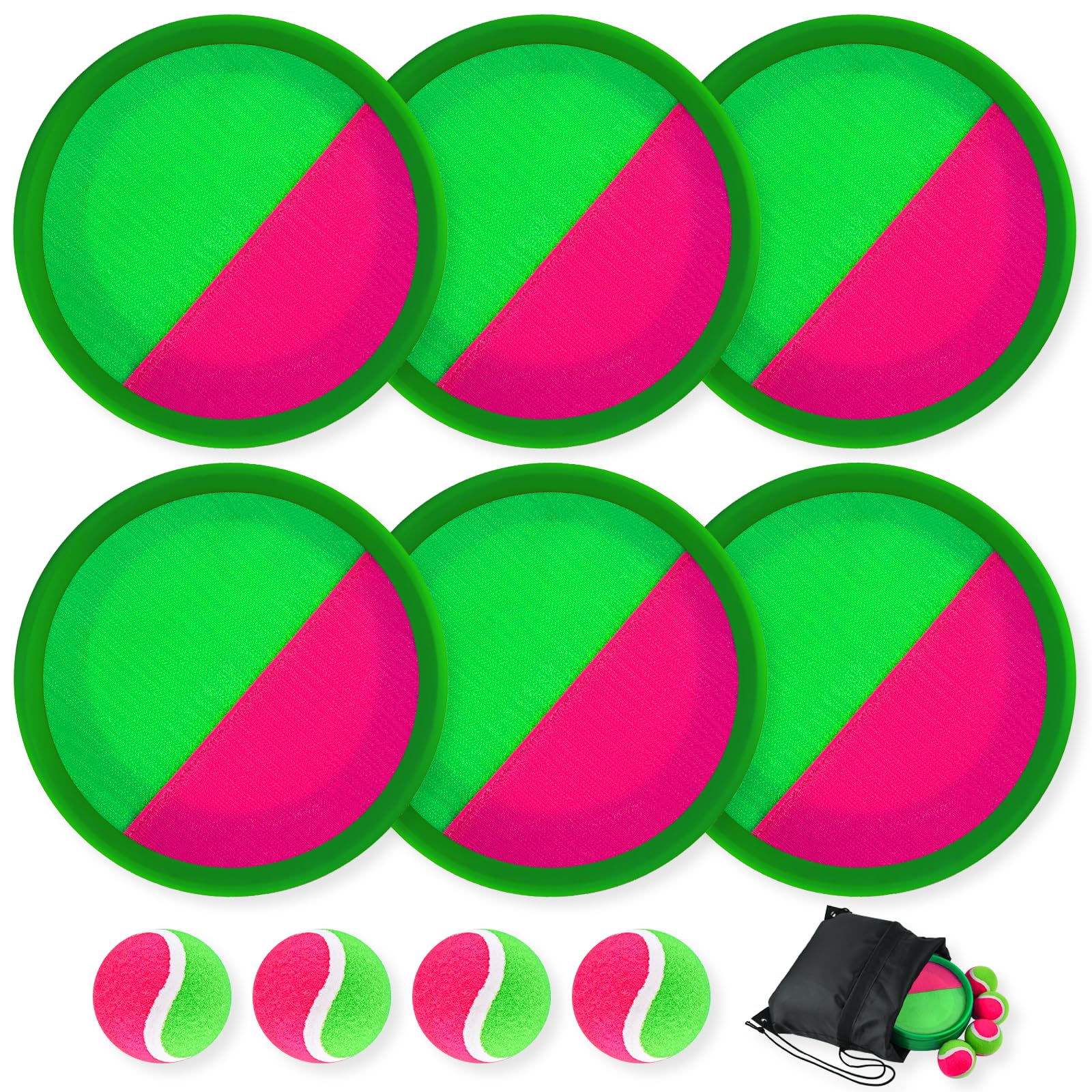 Morcheiong Juego de pelota para lanzar y atrapar, juguetes al aire libre, juegos de playa para niños y familia con 6 palas, 4 bolas y 1 bolsa de almacenamiento (verde)