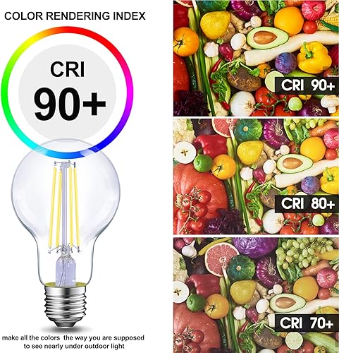 Miniatura 20 de Energetic Bombillas LED de filamento regulables, 8 W, equivalente a 60 W, blanco cálido 3000 K, vidrio transparente clásico, bombilla LED A19