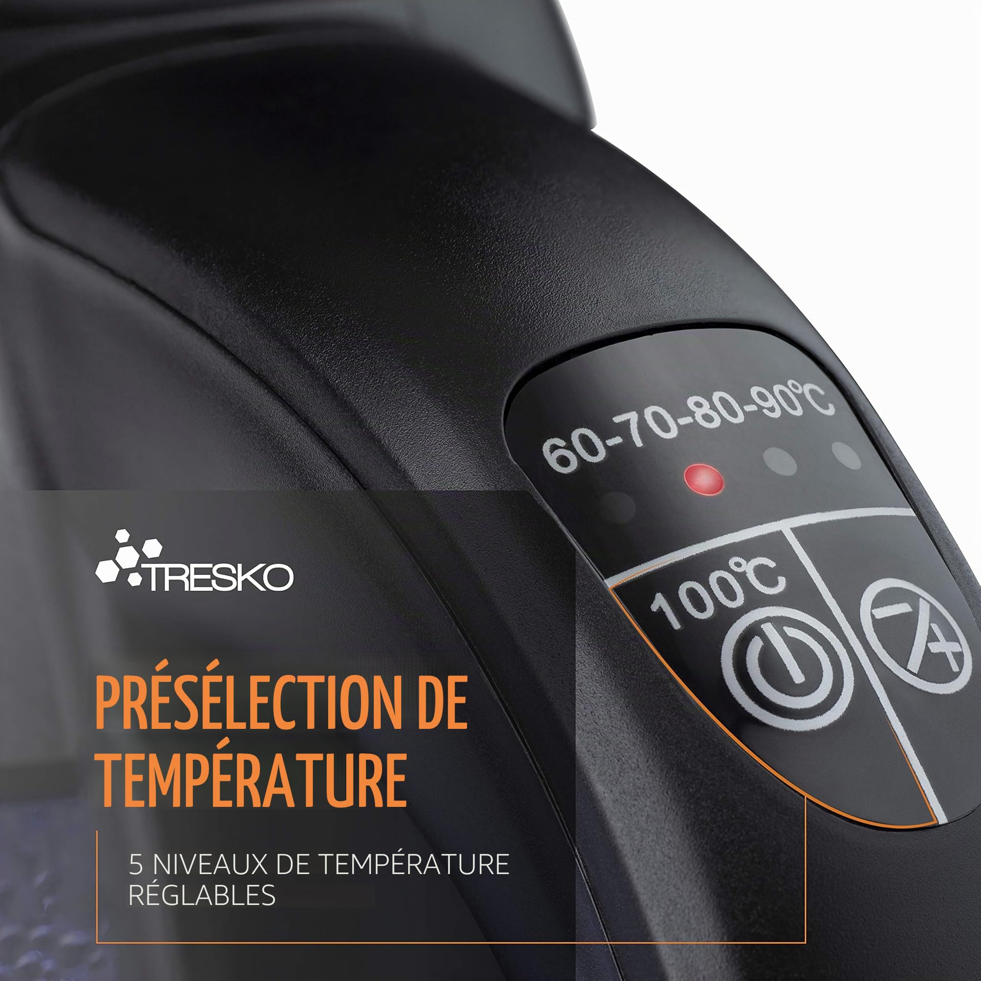 TRESKO Bouilloire électrique en cristal 1.8 L avec infuseur à thé et filtre à eau | Illumination LED | 2200W | Température réglable | Fonction de Maintien au Chaud