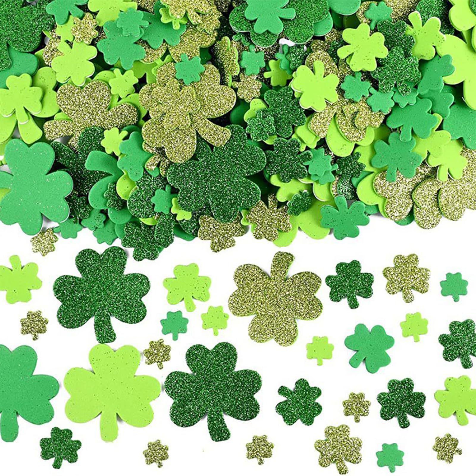 Qylazune Multicolor 300Pcs St Patricks Day Foam Stickers St. Patrick's Day Parties And Decorations Glitter Shamrock Stickers For Children Adults Scrapbooking Crafts Leprechaun Green Four Leaf Clover Stickers