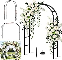 Fecita Rustproof Metal Garden Arch Trellis for Climbing Plants - Adjustable 4.9x8.1ft or 5.5x7.9ft Outdoor Wedding Arbor Black