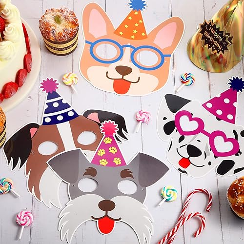 Miniatura 2 de 12 máscaras y guirnaldas de cumpleaños para perros, divertidas máscaras de papel para decoración de fiestas temáticas de perros, pancarta de
