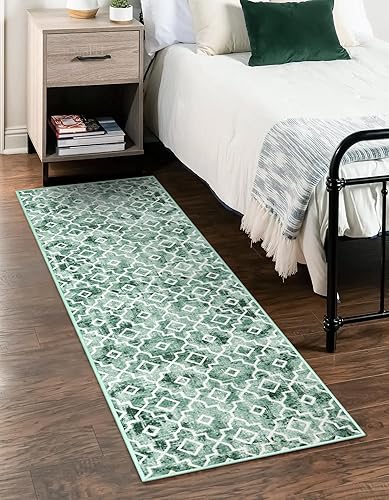 Miniatura 4 de Wonnitar Alfombra marroquí lavable de cocina, 2 x 4.3 pulgadas, color verde salvia, alfombra de pasillo para lavandería, antideslizante, con