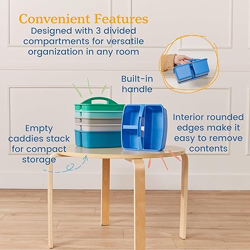 Miniatura 5 de ECR4Kids Organizador de almacenamiento de 3 compartimentos, organizador de suministros, contemporáneo, paquete de 6