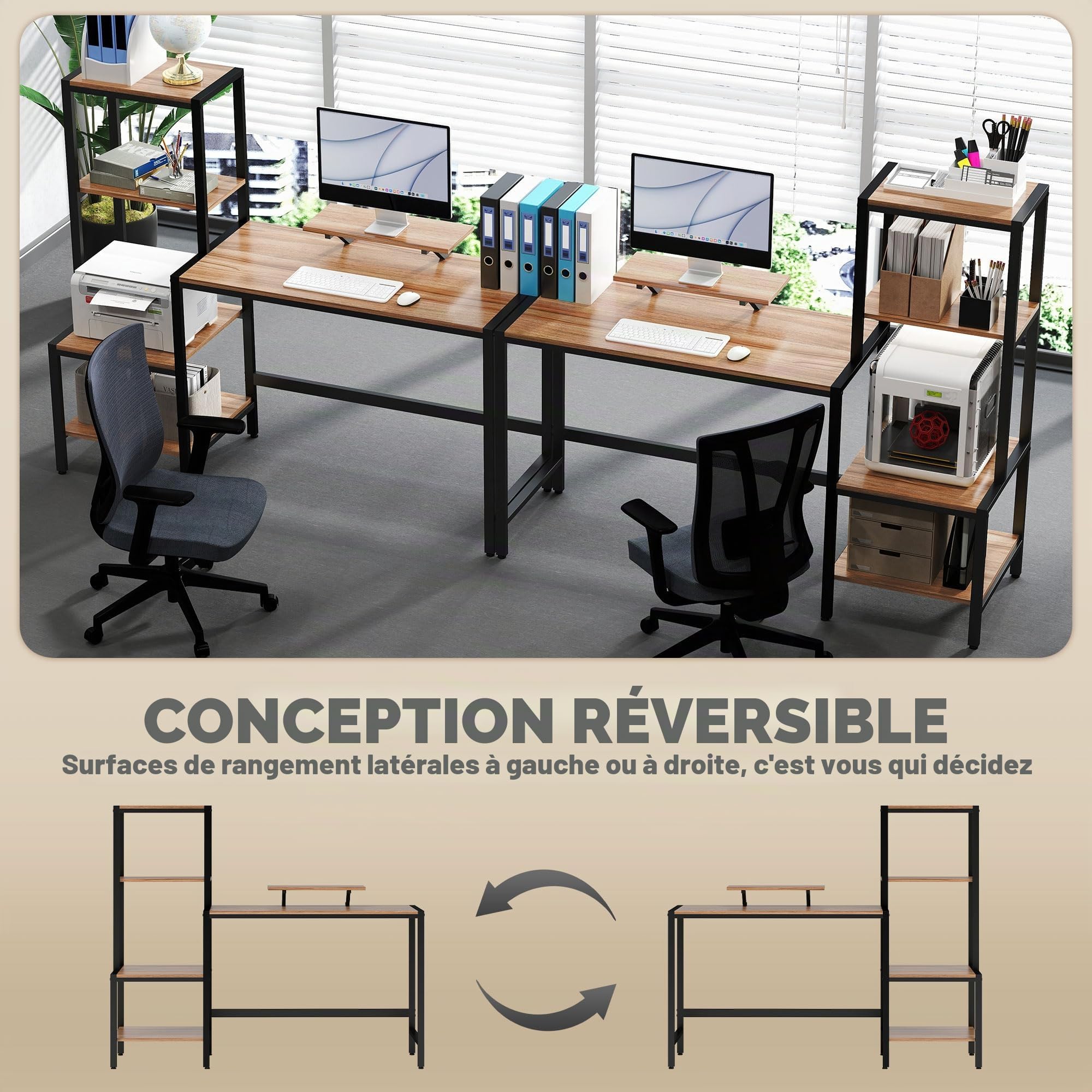 HOMCOM Bureau d'ordinateur avec support pour moniteur, 150x48cm Brun