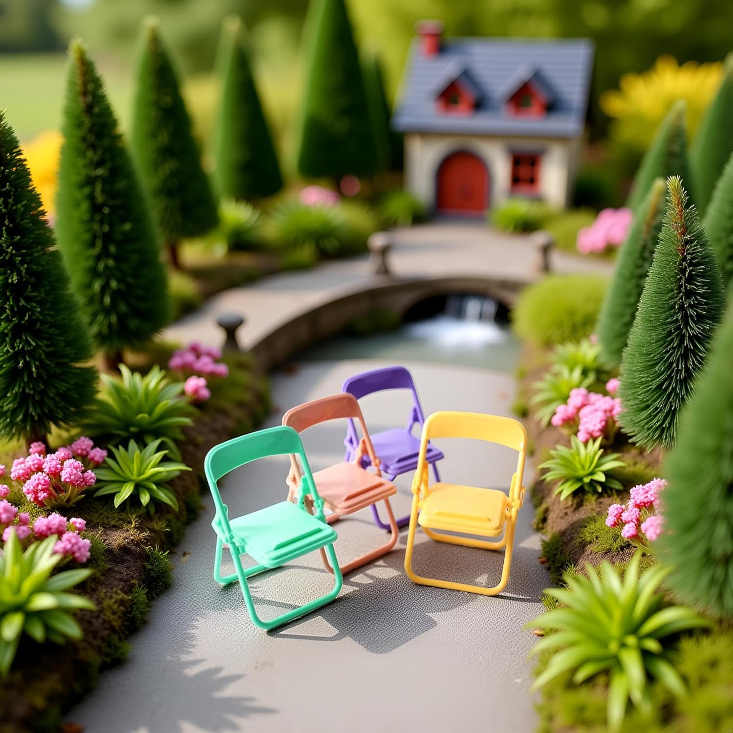 5Pcs Colourful Simulation Mini Folding Back Small Chair Model,Miniature Scene Accessories,Miniature Plastic Furniture Accessories Scene Props for Micro Landscape Dollhouse Furniture Mini Chair (1/12)