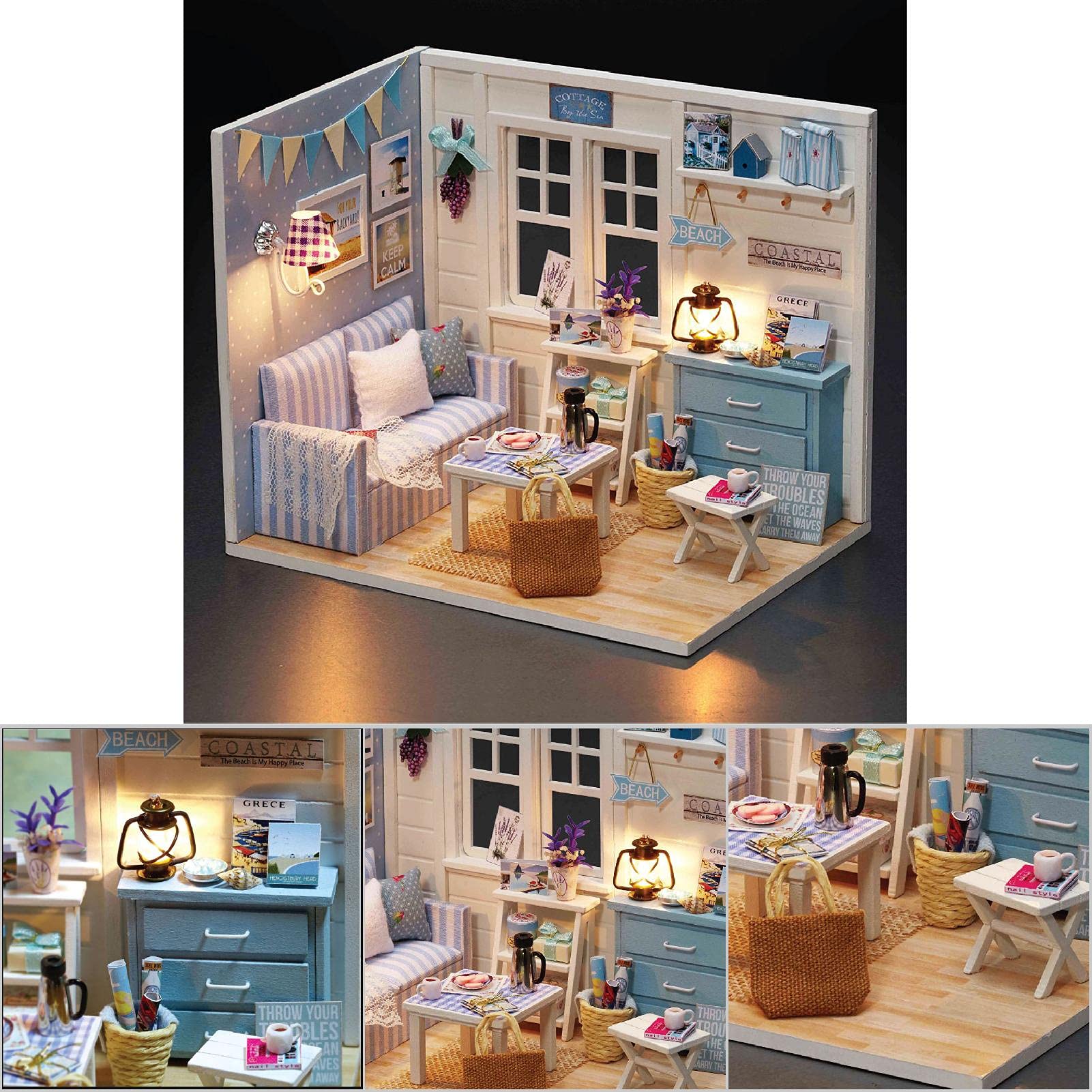 YIHANGG Bricolage Maison De Poupée Miniature En Bois à La Main Mais De Poupee Modele De Salle De Classe Legere Avec Meubles Am