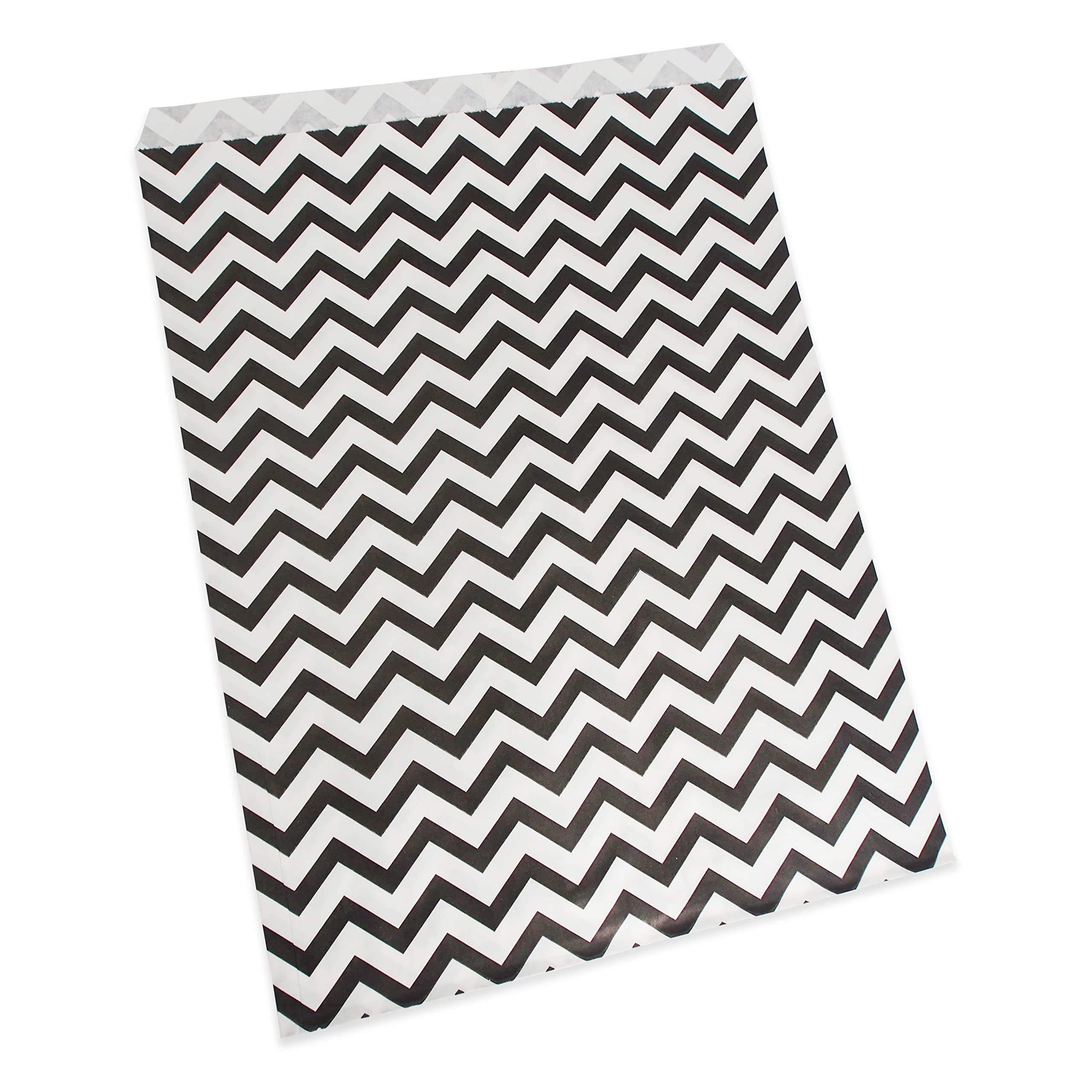 200 Black Chevron Paper Gift Bags - 8.5x11 Inch Flat Shopping Bags