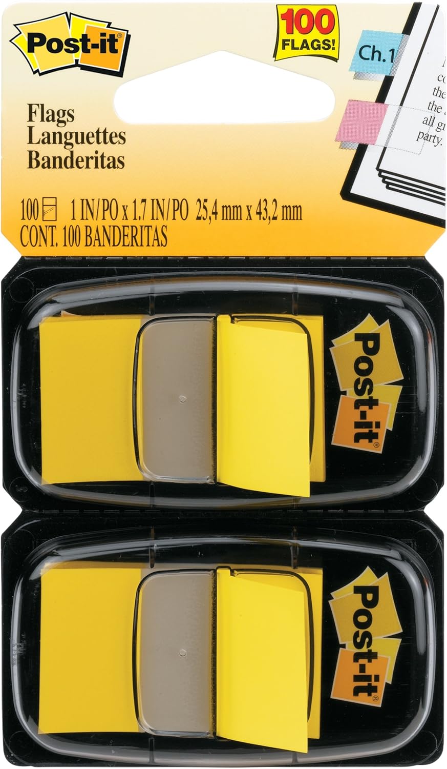 Post-it Flags Value Marking Flags in Dispenser, Yellow, 1 in Wide (680-YW2) 50 Page (Pack of 12) : Tape Flags : Office Products