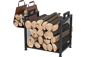 Firewood Rack with Leather Carrying Bag, Heavy-Duty Indoor Outdoor Wood Storage Stand