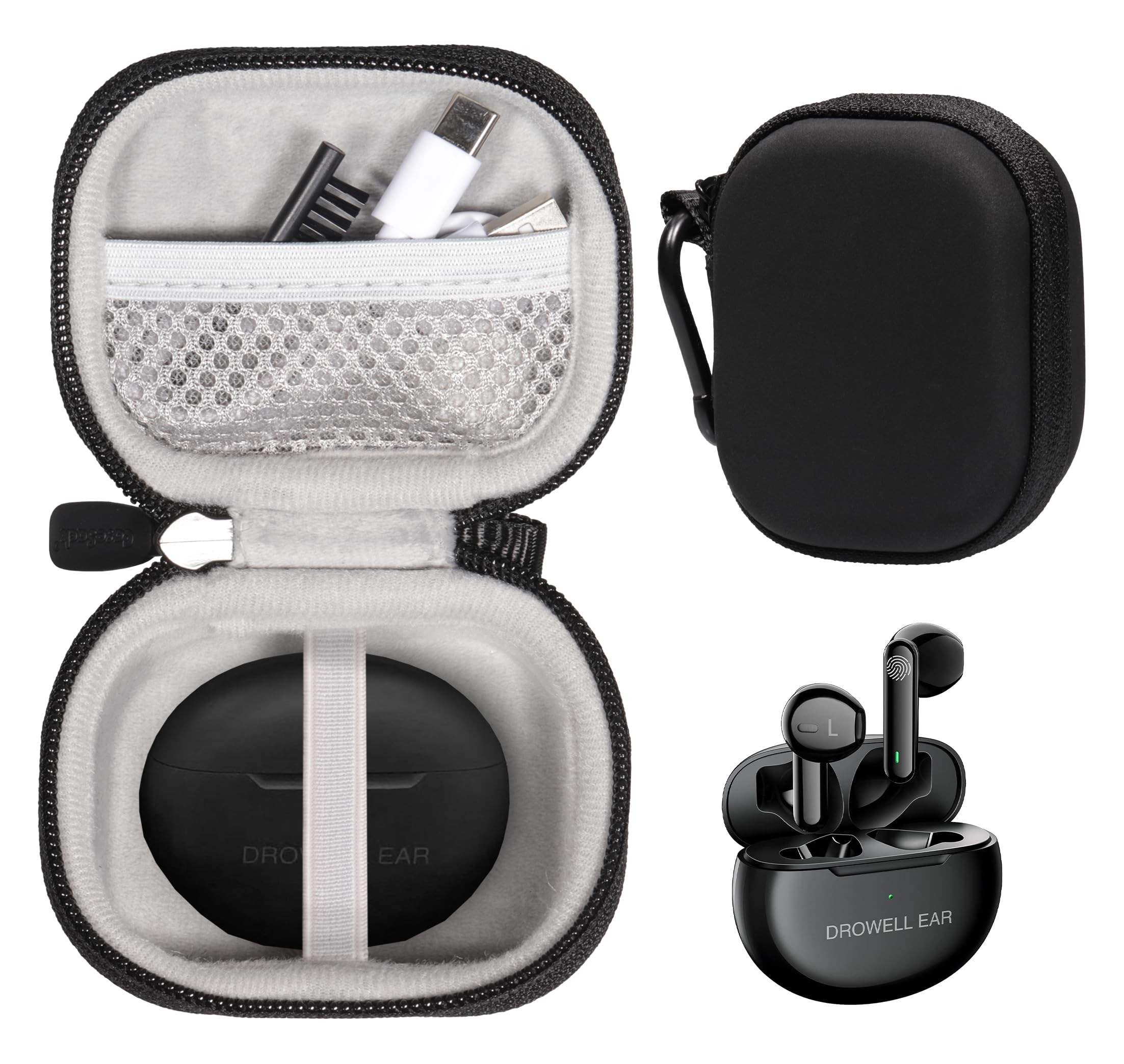 CaseSack Case for DROWELL EAR Hearing Aids, Hearing Aids for Seniors Rechargeable with Noise Cancelling Hearing Amplifiers for Seniors (Black)