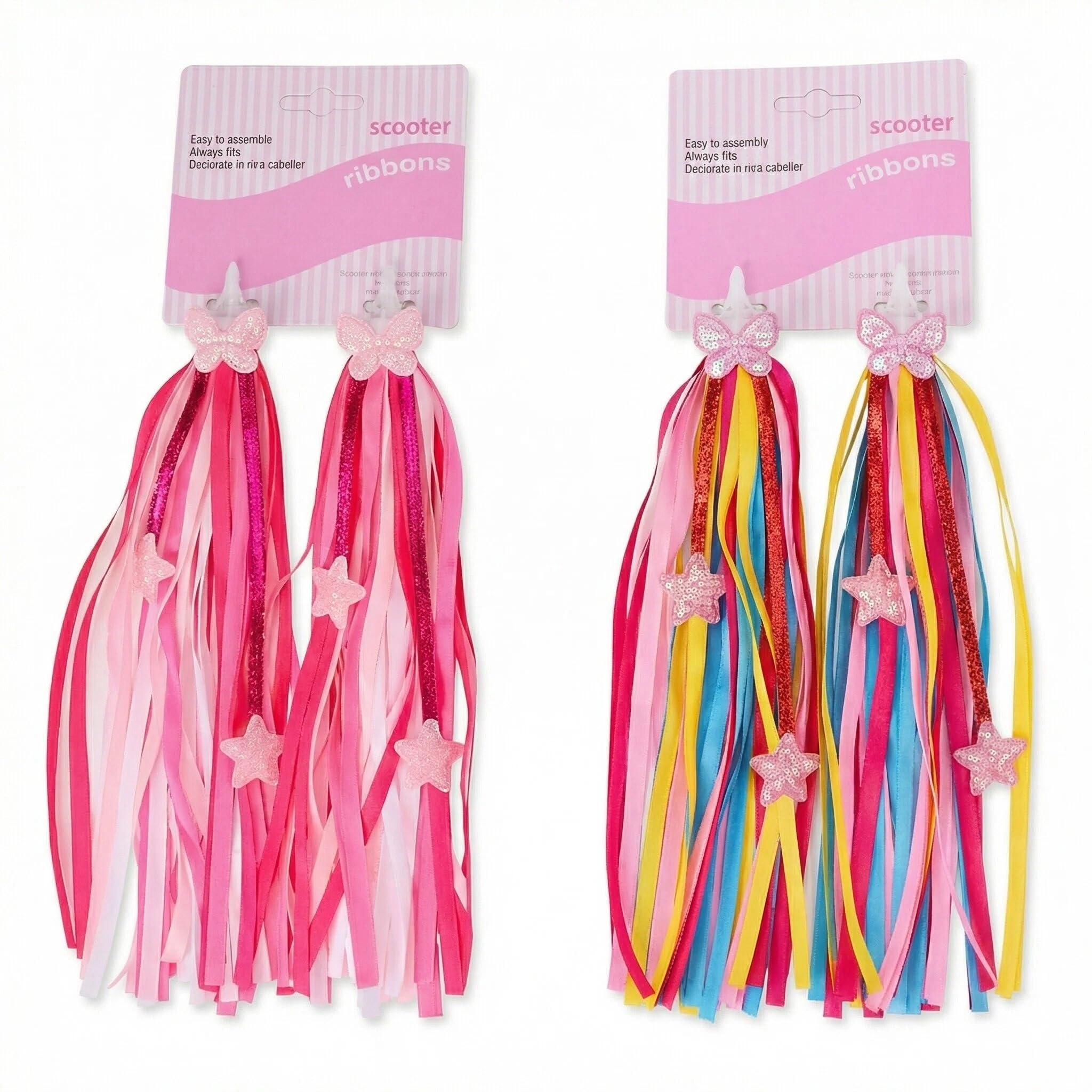 2 works Kids Bike Streamers Rainbow Ribbon for Bicycle Tricycle Fun Cycling Scooter Accessories for Boys & Girls Colorful Handlebar Tassels (pink tones)