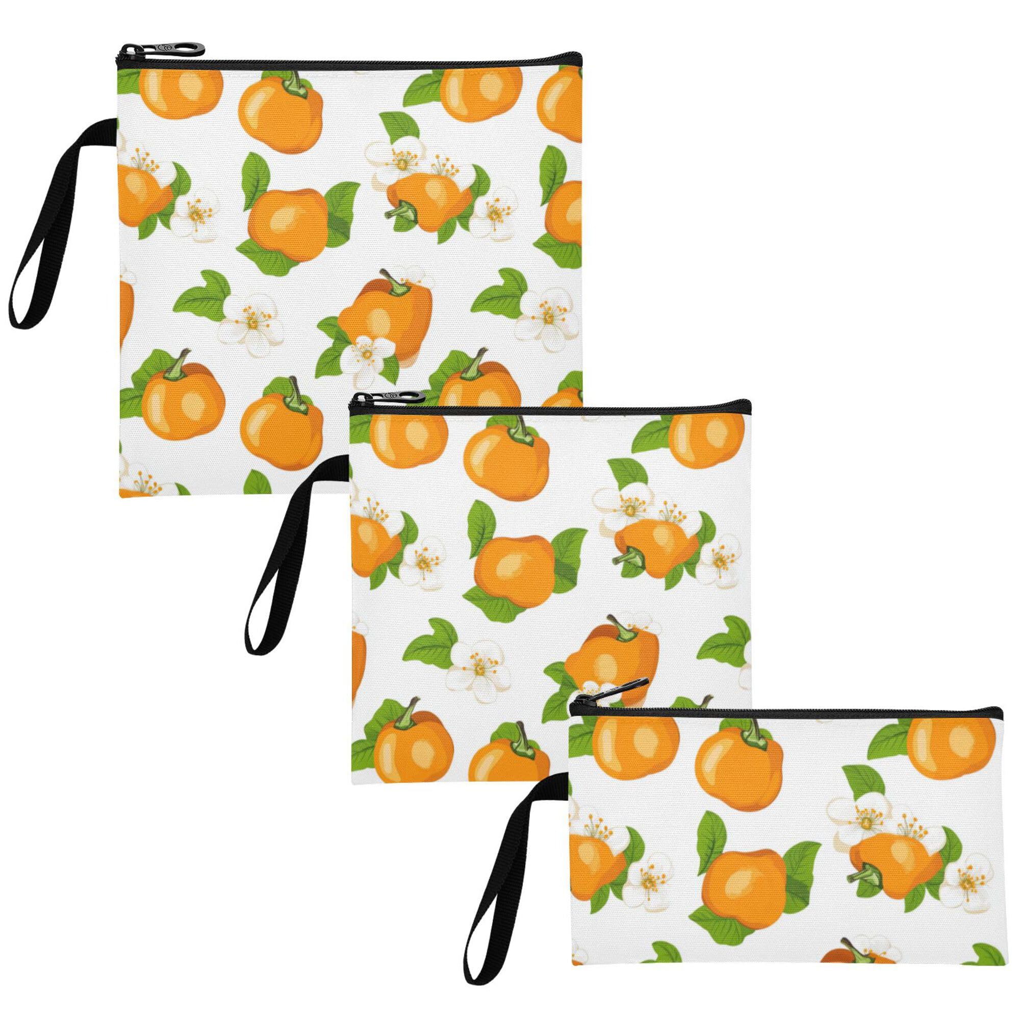 KLL 3 Piecing Reusable Snack Bags Portable Diaper Bag Organization for Women Girls Trip Gifts Cartoon Persimmon Fruit