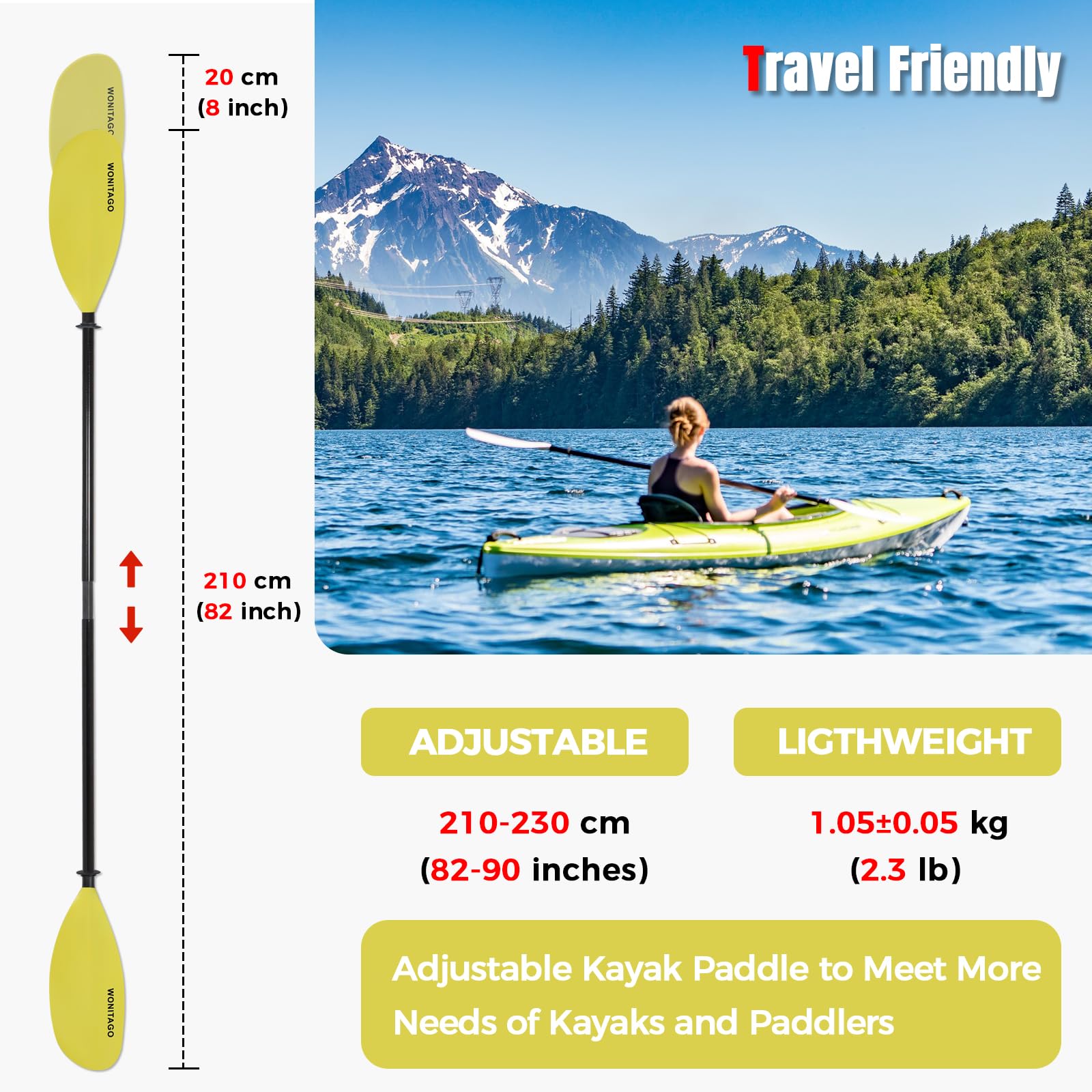 Kayak Paddle With Fiberglass Shaft And Reinforced Nylon Blade, Adjustable Kayaking Oars, 3 Piece, 230-250 Cm/90-98 Inches, 210-230 Cm/82-90 Inches In Kenya | Paddles