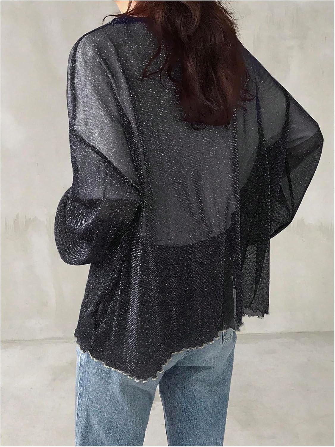 Floerns Women's Sheer Mesh Long Sleeve Oversized Drop Shoulder Y2k Tee Shirts - Image 3