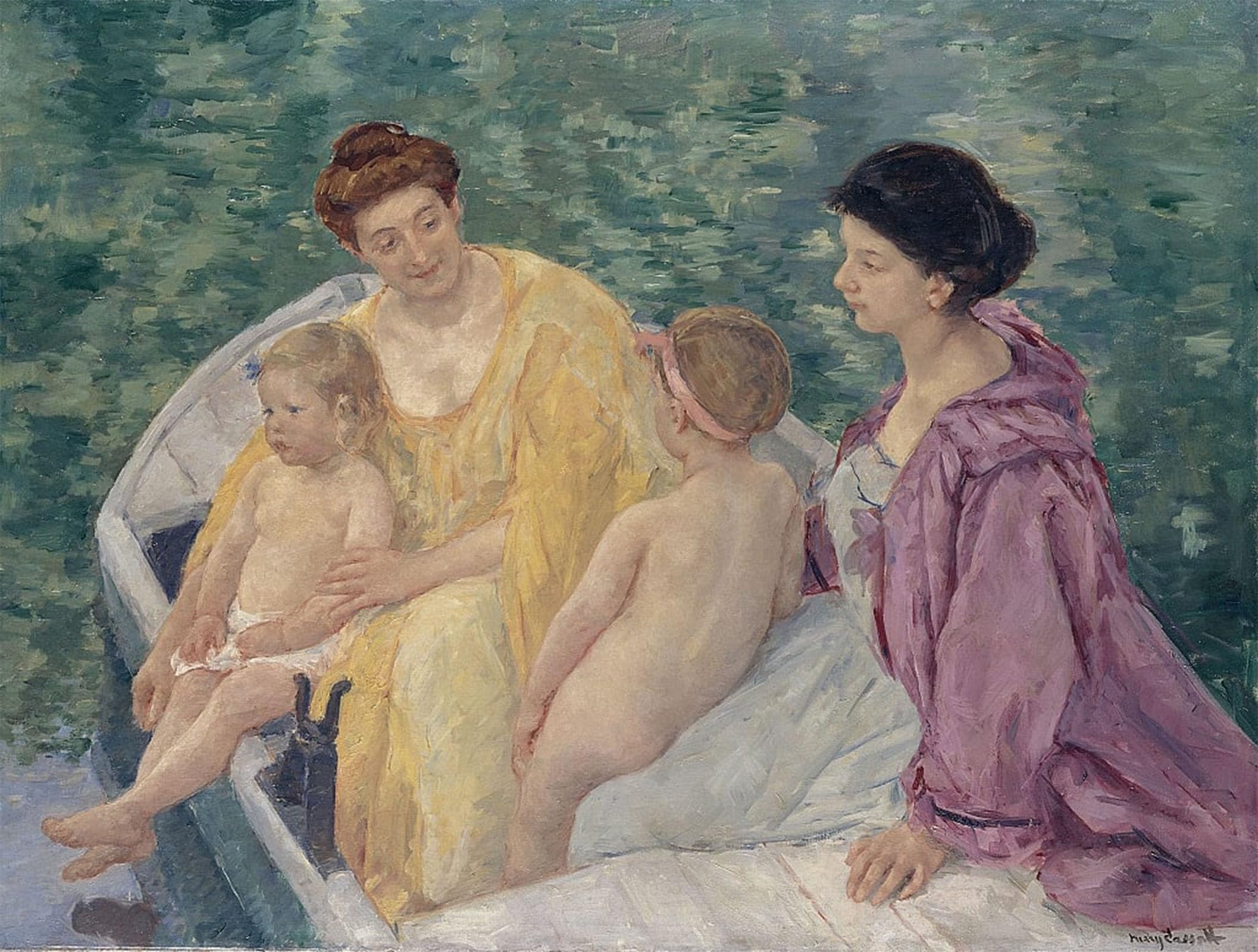 Artxlxxbn No Frame Famous Art Print Poster Vintage Wall Art Le Bain Two Mothers And Their Children In A Boat By Mary Cassatt Canvas Art Poster For Home Decor 60X90cm