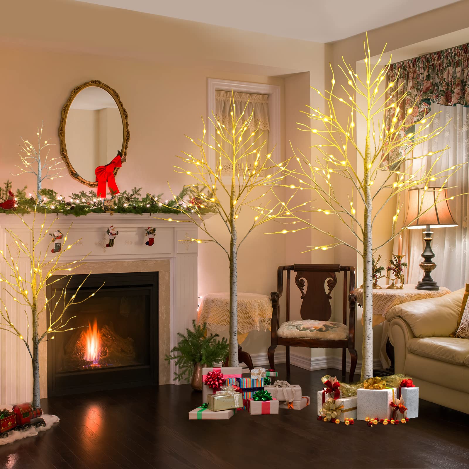 LIFEZEAL Arbre de Noël Artificiel 150 cm/180 cm de Haut, Branches en PVC et Support en Fer, 72/96 LED Blanc Chaud Lumière (150 cm)