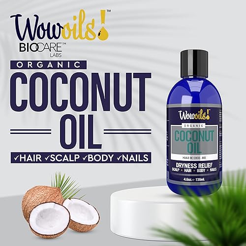 Miniatura 2 de WowOils! Hidratante de aceite de coco para cuerpo, piel y cabello, aceite corporal de coco natural para hidratación seca del cuero cabelludo, el