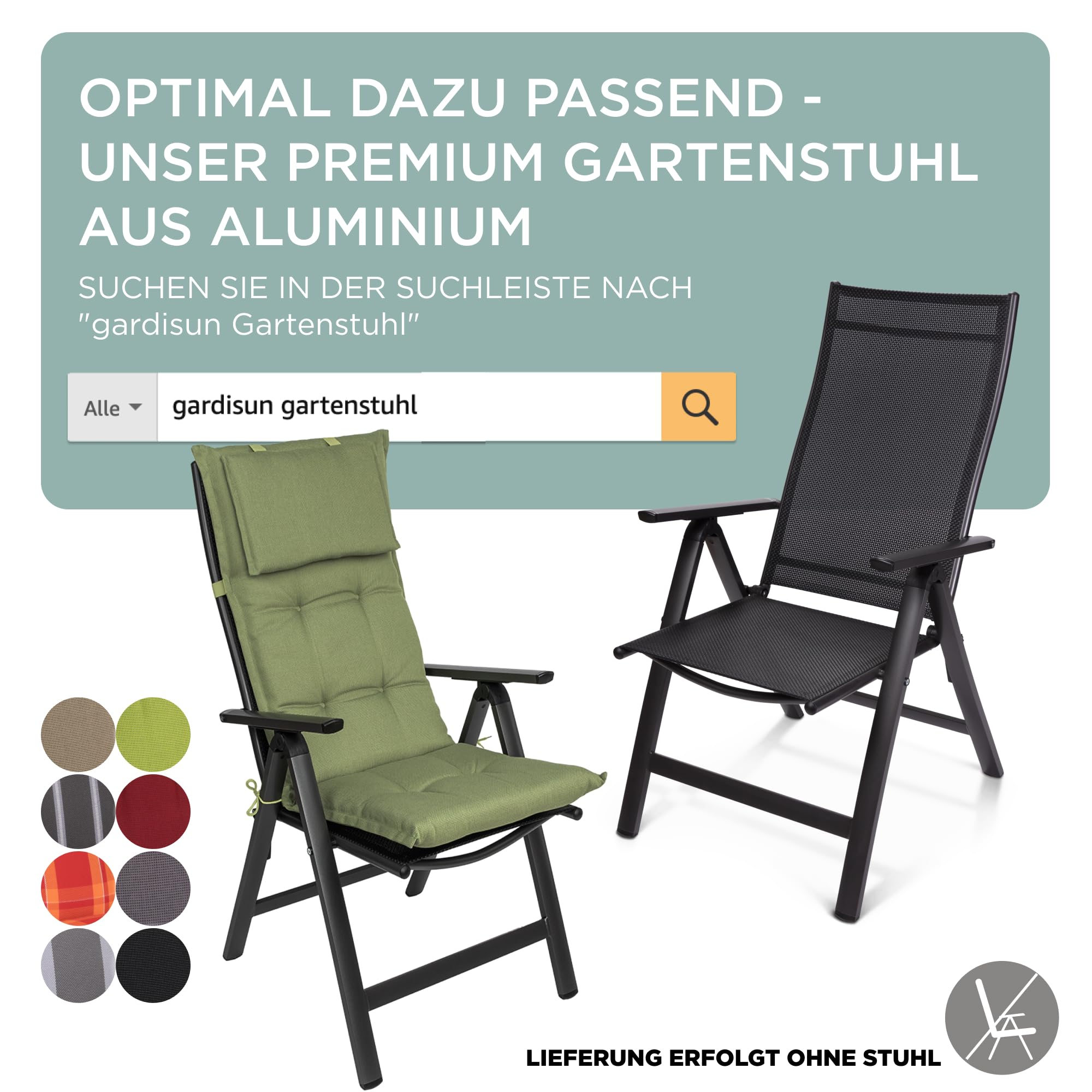Gartenstuhlauflagen Hochlehner mit Kopfteil I Extra Dicke Sitzauflagen I Made in EU I Polsterauflagen für Hochlehner I Auflagen mit extra hoher Lichtechtheit I 2er Set I Grün