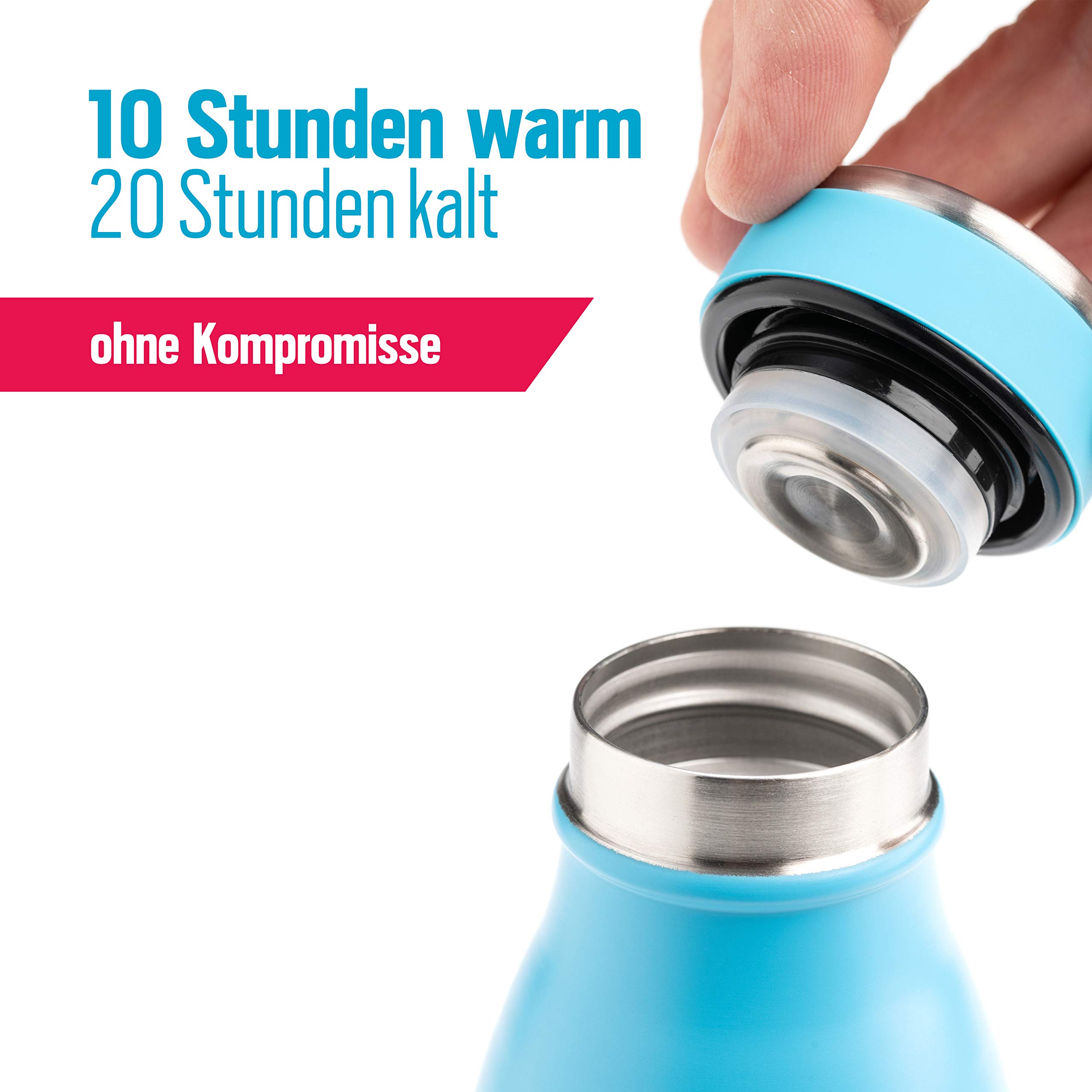ALL4LUNCH Isolierflasche 500ml Edelstahl - Doppelwandig, Auslaufsicher, Bis Zu 20 Stunden Kalt