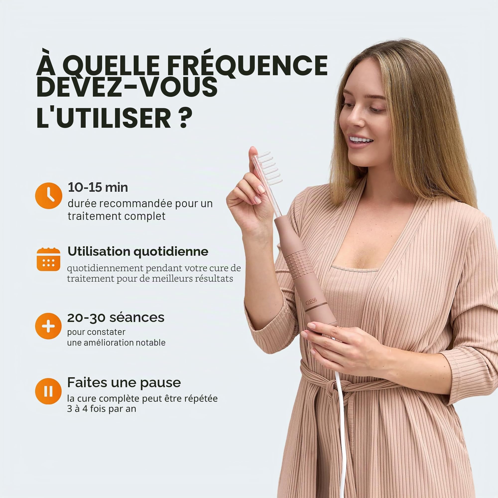 GESS Dars Appareil de Massage Haute Fréquence avec Gaz Argon et Néon, 2 Électrodes pour le Visage et les Cheveux – Barre Haute Fréquence pour le Traitement de l'Acné, Anti-Âge