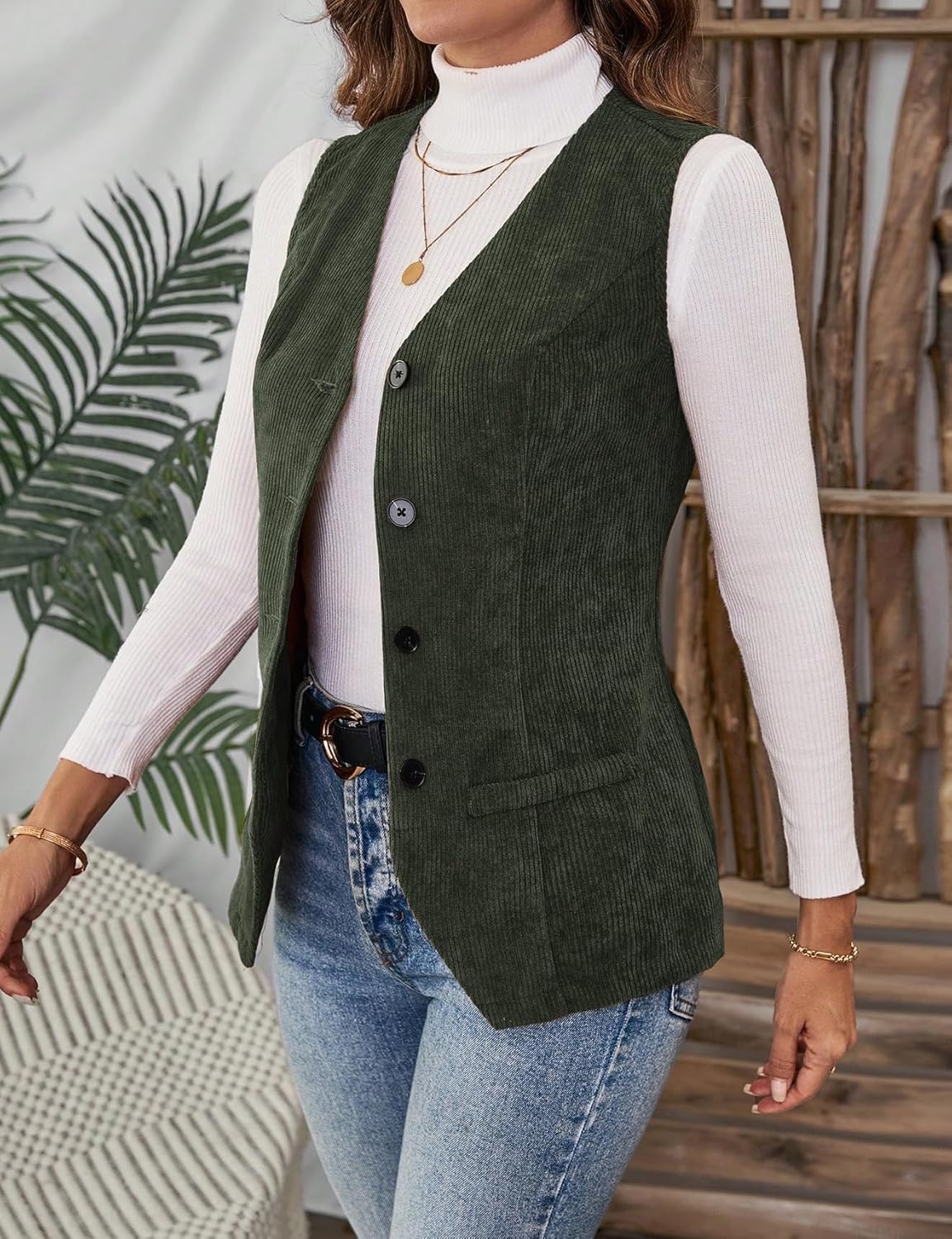 IDEALSANXUN Womens Corduroy Vest Fall Winter Business Work Sleeveless Blazer Jackets - Image 4