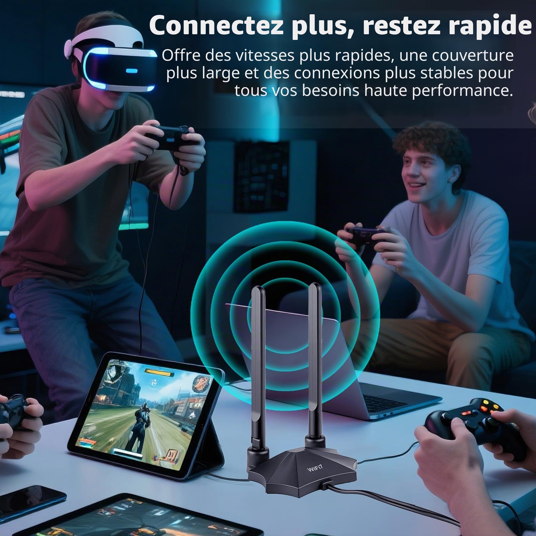 Antenne WiFi 7 - Base magnétique - 9 dBi - Antenne WLAN avec fiche mâle RP-SMA pour routeur WiFi 7/6E - Ordinateur de bureau - Carte PCI-E Asus Gigabyte - Carte mère de jeu