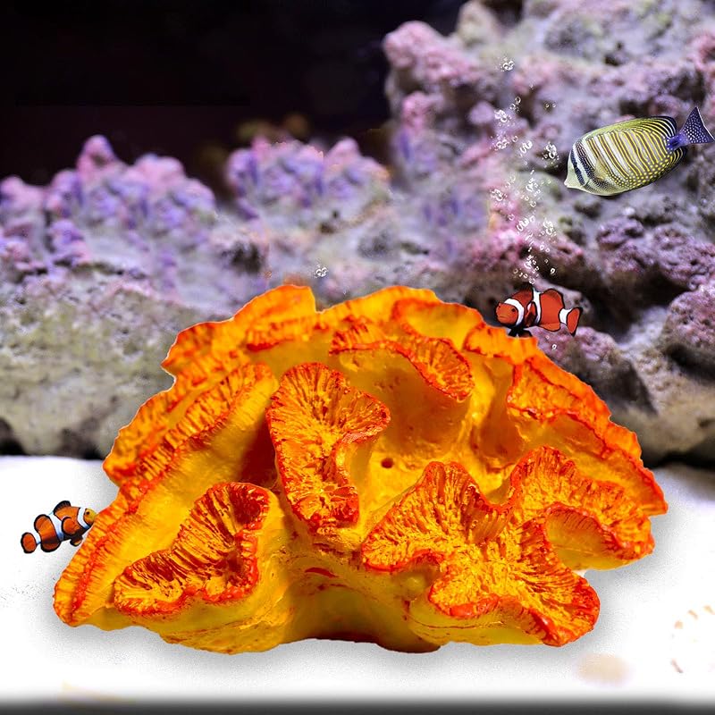 Enfeite de Coral Artificial para Aquário em Resina, Laranja Besimple – 16,5 x 14 x 7 cm