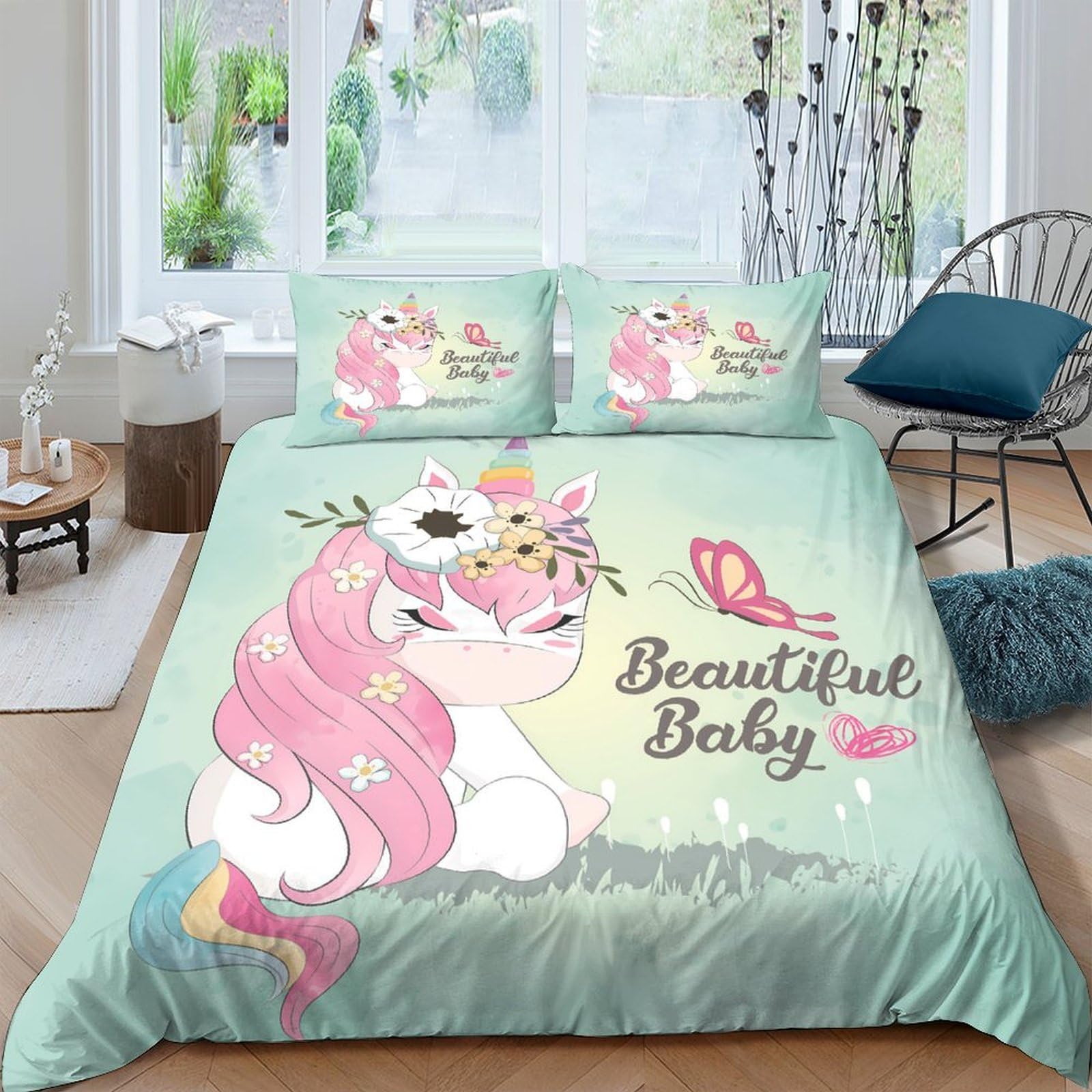 Ctjqhvkz Style-1 3D Printed Cute Unicorn Fitted Sheet Microfiber Pastel Cartoon Animal Bed Cover For Bedroom Dorm Mattress Decor Single（135X200cm）