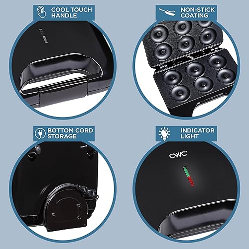 Miniatura 2 de COOK WITH COLOR Mini donas artesanía golosinas coloridas con platos antiadherentes de 750 W, fácil de limpiar, mango frío al tacto, pies