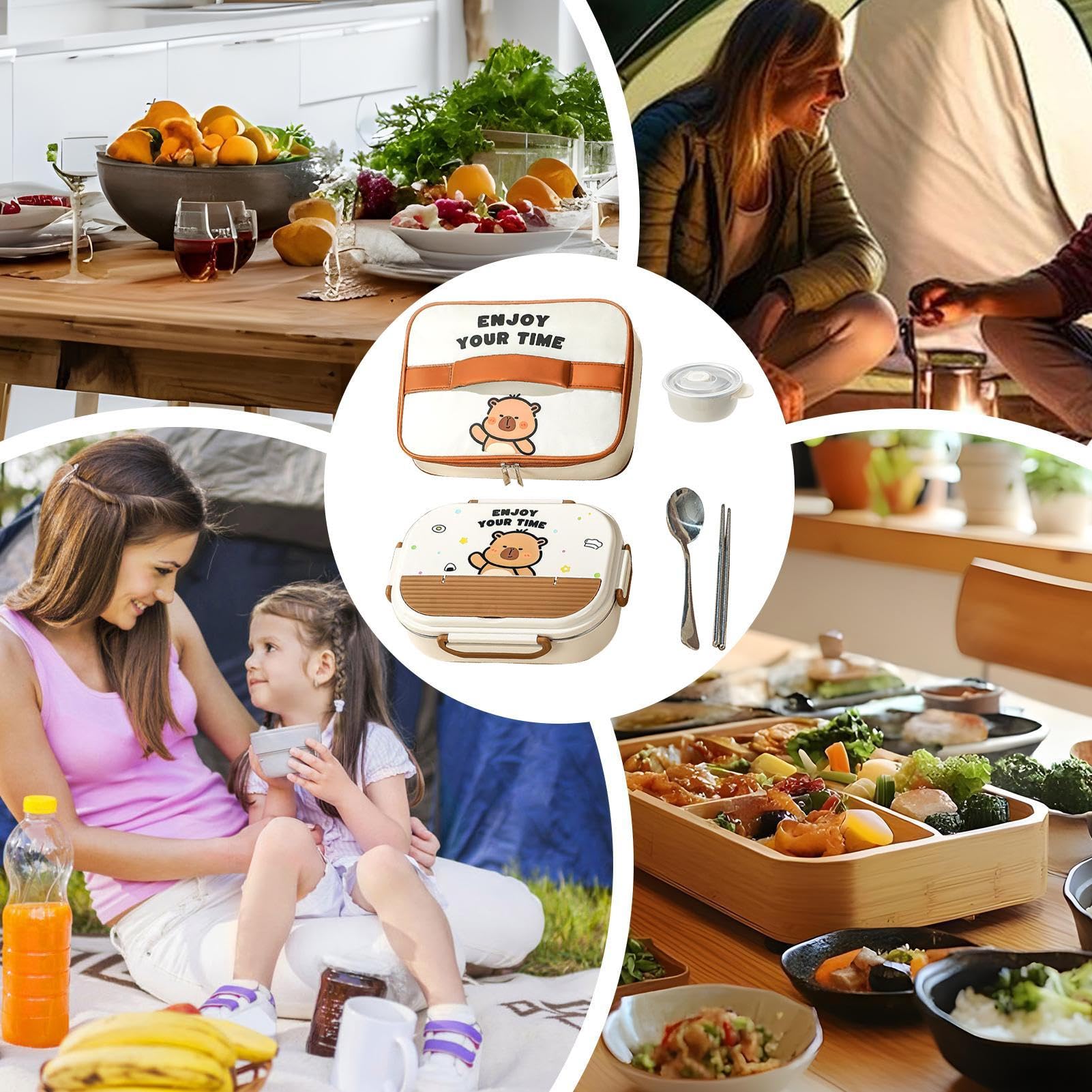 Lunch Box Étanche, passe au micro-ondes, sac de transport inclus | Gamelles en acier inoxydable avec couverts pour école garderie maternelle voyages bureaux camping sorties