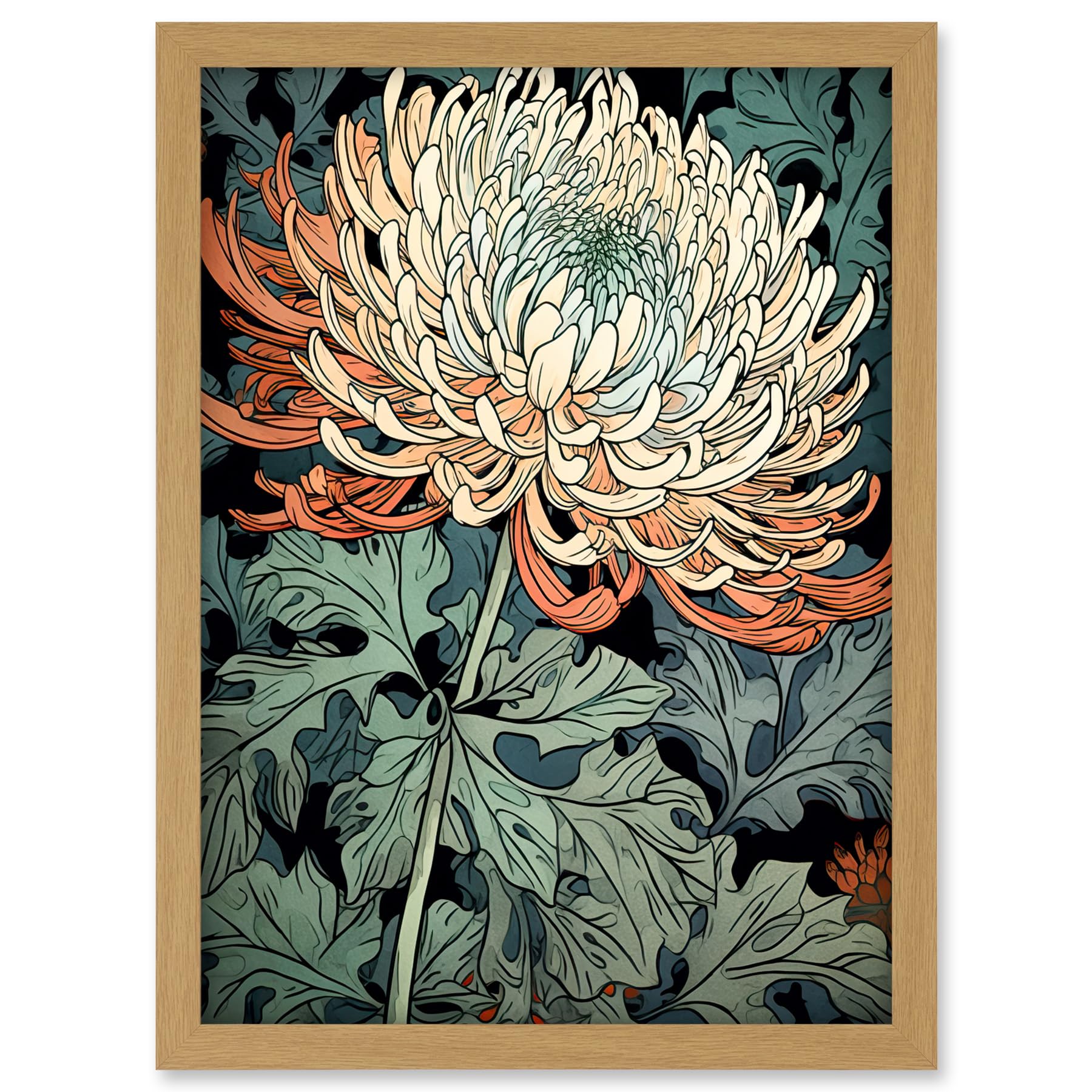 Artery8 Pastel Gradient Colour Chrysanthemum Flower Bloom Artwork Framed A3 Wall Art Print