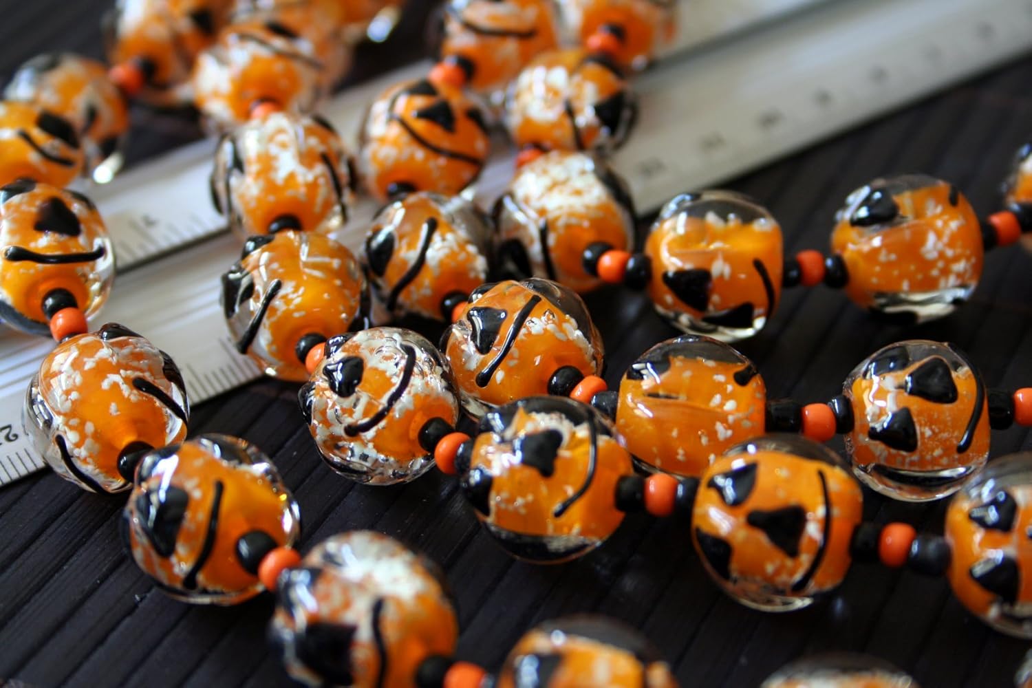 Halloween Theme Jack O' Lantern Face Glow in Dark Orange Glass Beads(Pack of 12 Beads)