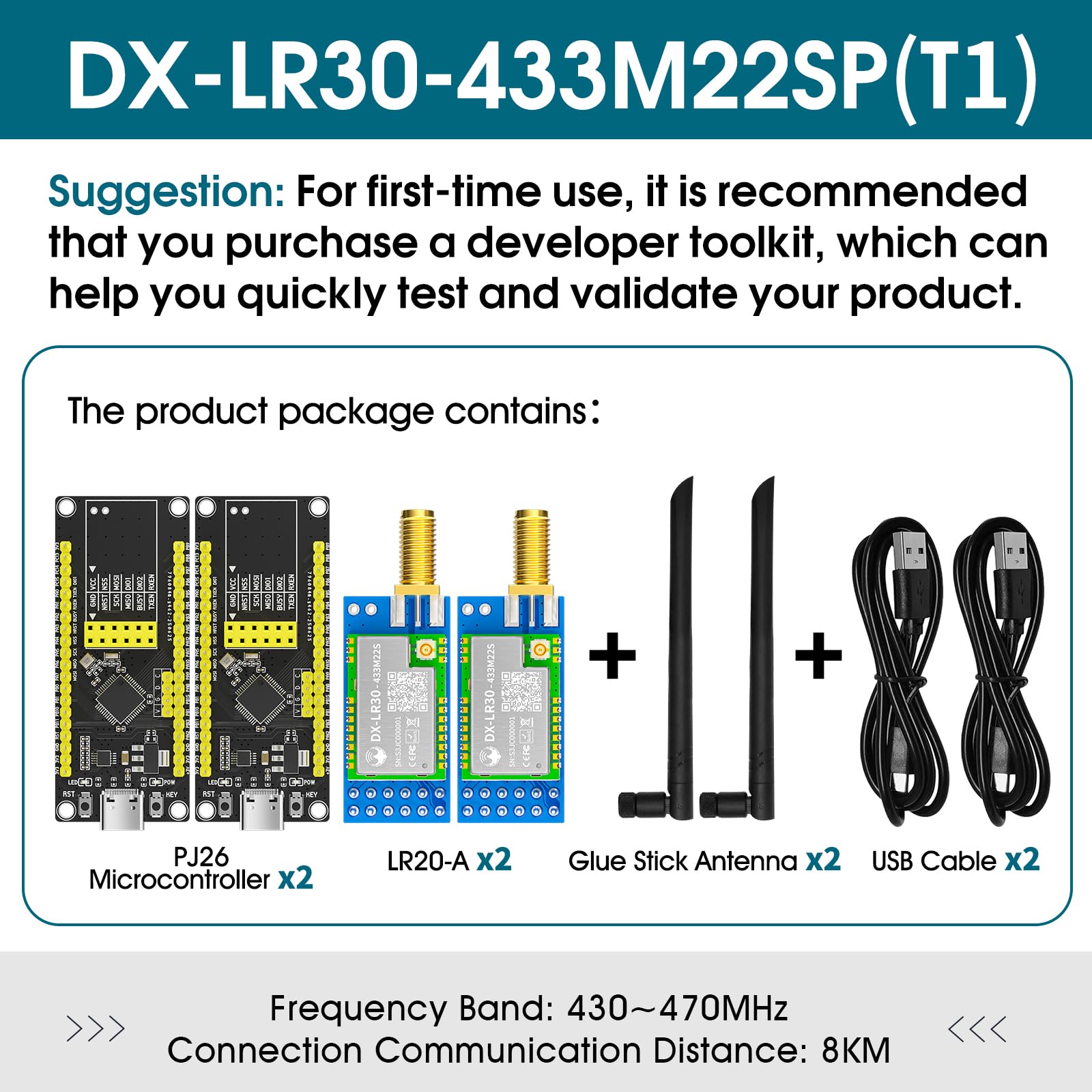 SX1262 LoRa Module Developer SET DX-LR30 433~470MHz 868/915Mhz 22dBm 8km Range 5V UART GPIO ISM Band LoRa RF Module (DX-LR30-433-T1)