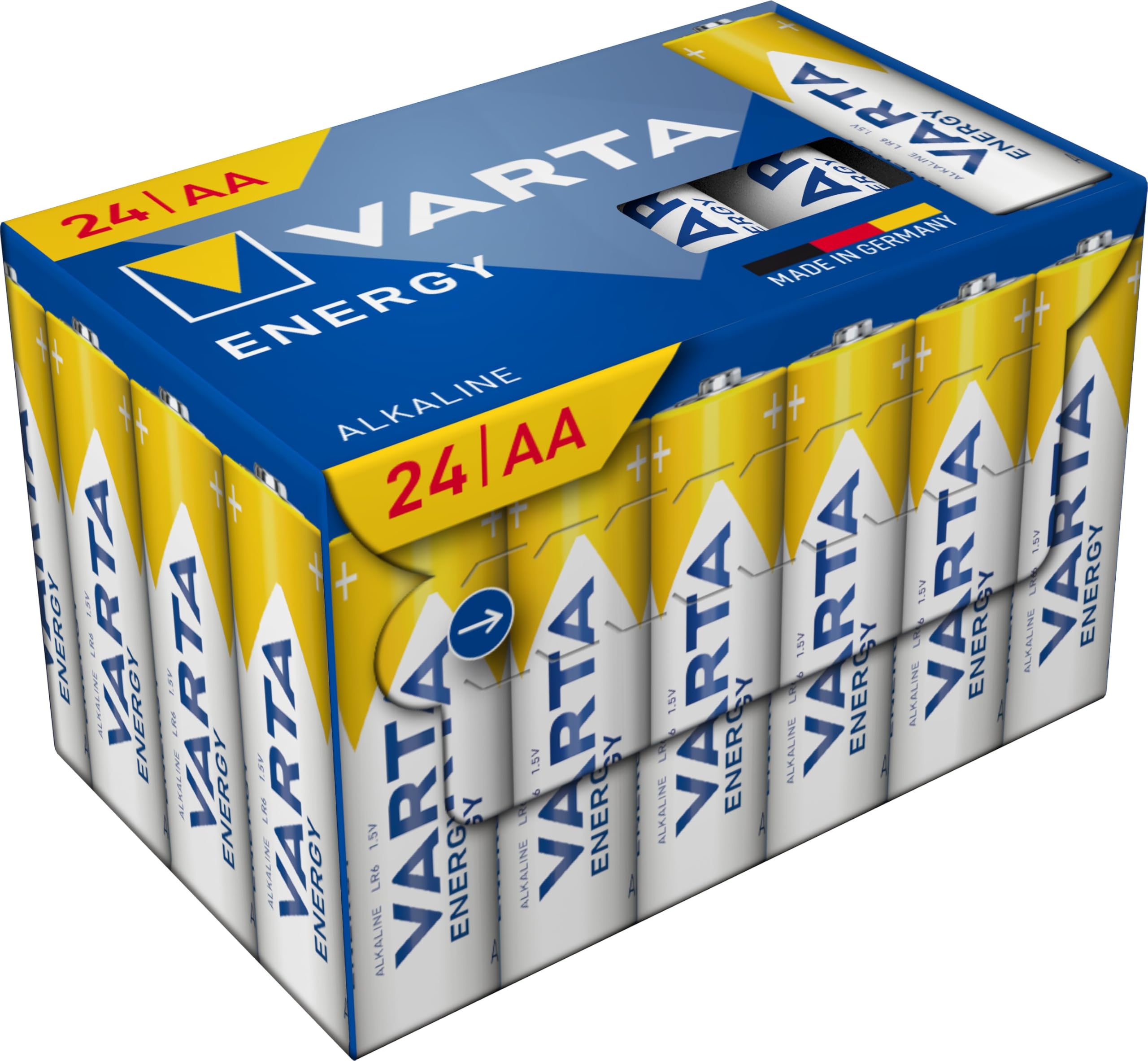 VARTA Batterien AA, 24 Stück Cube, Energy - Alkaline Mignon Batterien LR6 mit 1,5 V - Made in Germany - einfacher Grundbedarf