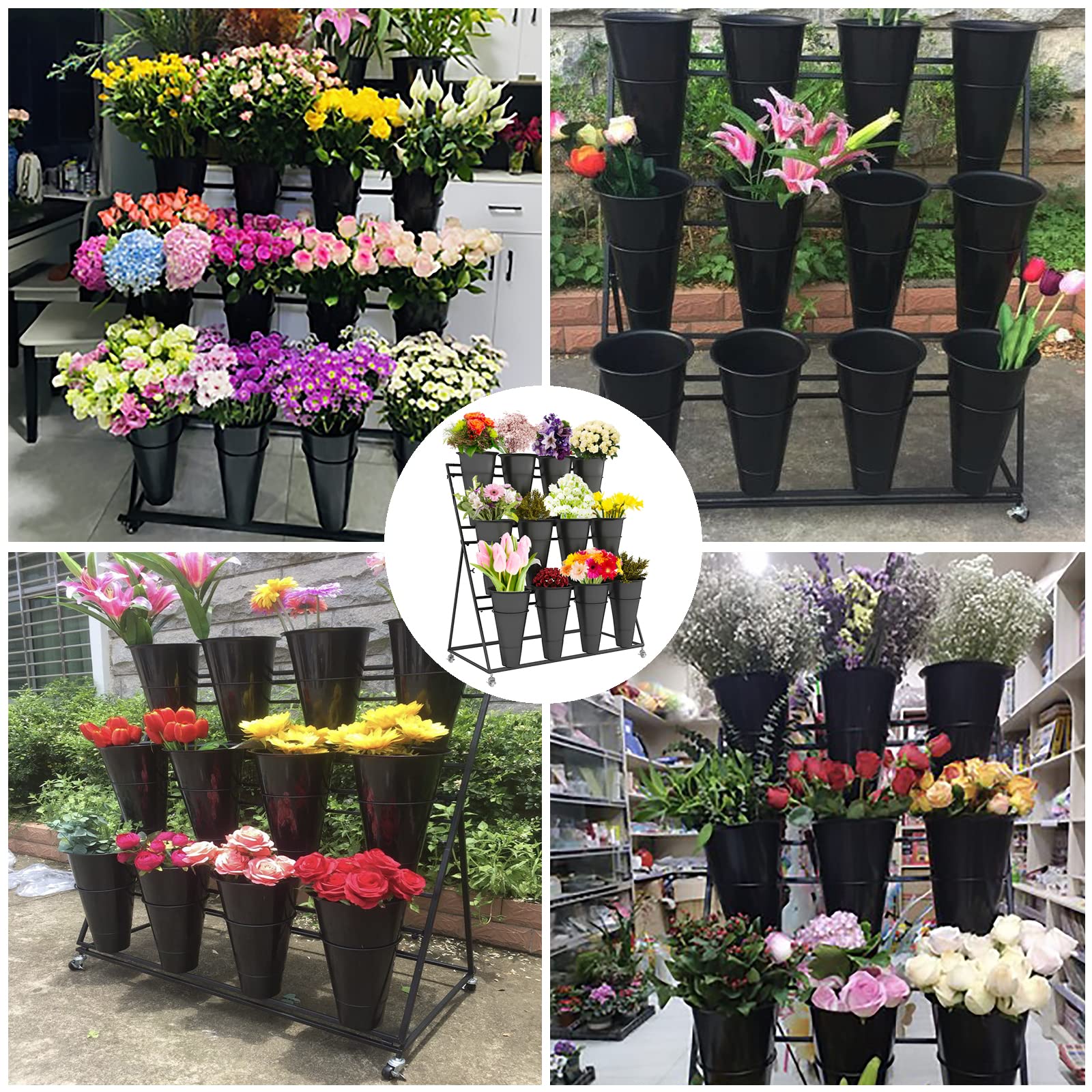 Flower Display Stand, 2/3/4 Layers Heavy Duty Moving Metal Plant Stand