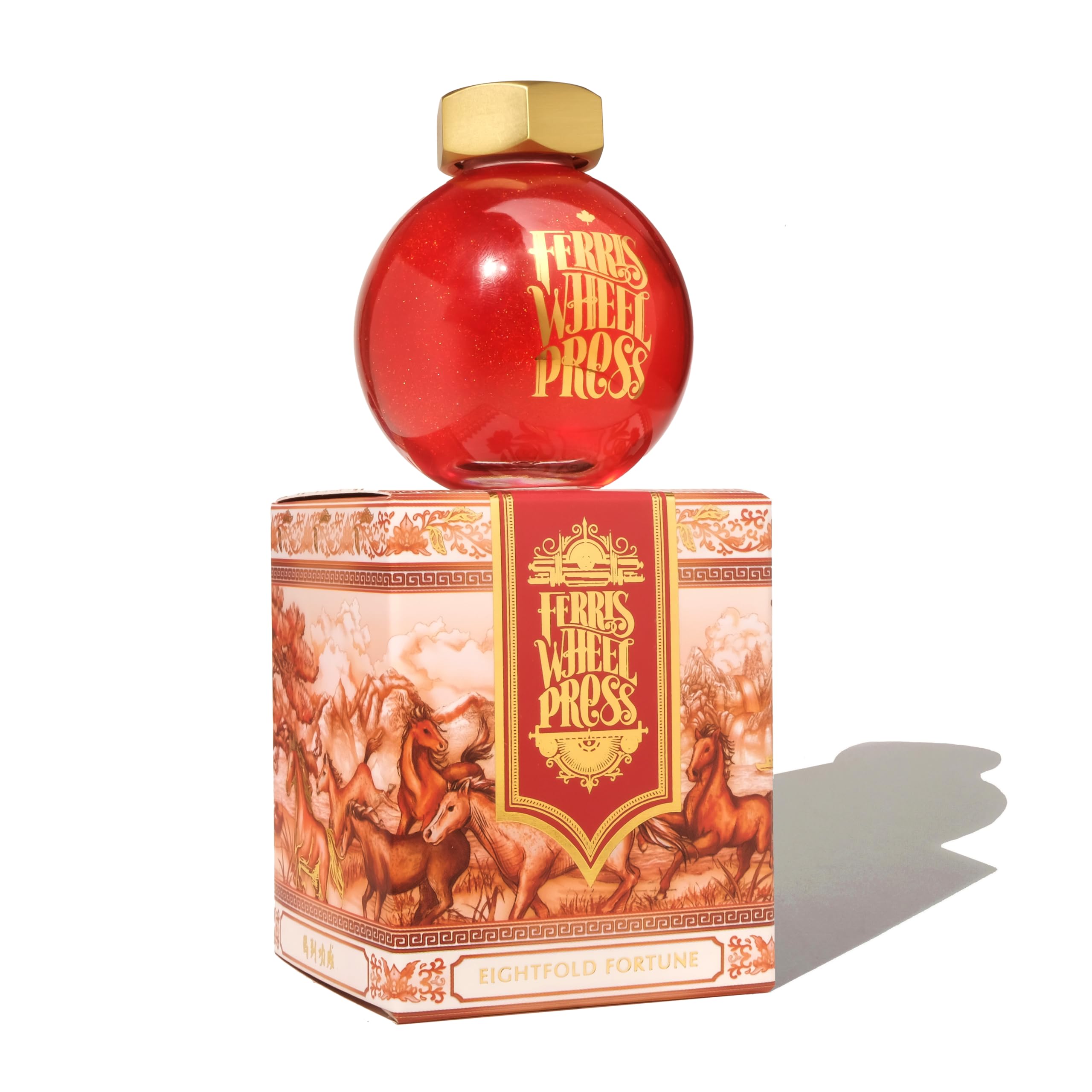 Ferris Wheel Press Ink, 2026 Lunar New Year Edition, Eightfold Fortune, Fiery Crimson Red with Champagne Rose Shimmer, 85ml Fountain Pen Ink Bottle โ image 1