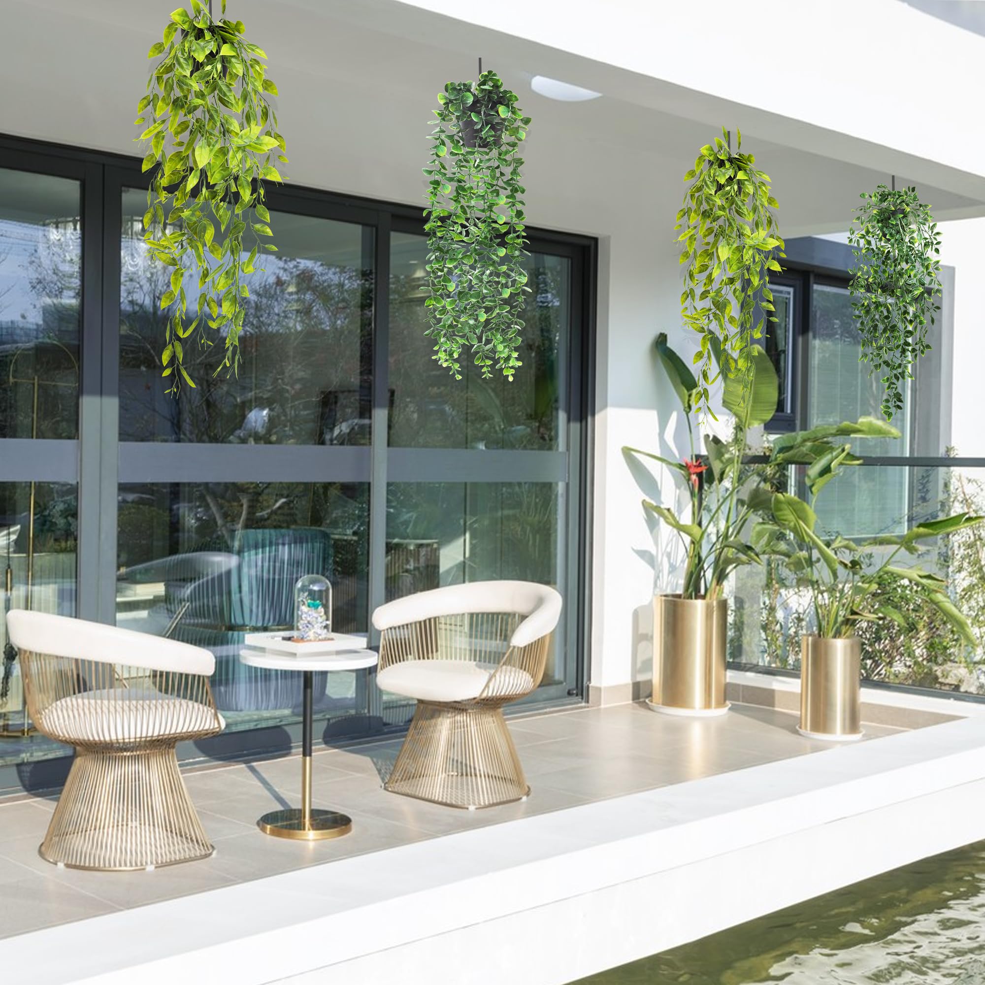 ROLLWAY 4 Piezas Plantas Artificiales Colgantes, Planta Artificial Colgante, Hojas de Mandala Artificiales para Decoración Hogar Pared Terraza Jardín (4 Piezas)