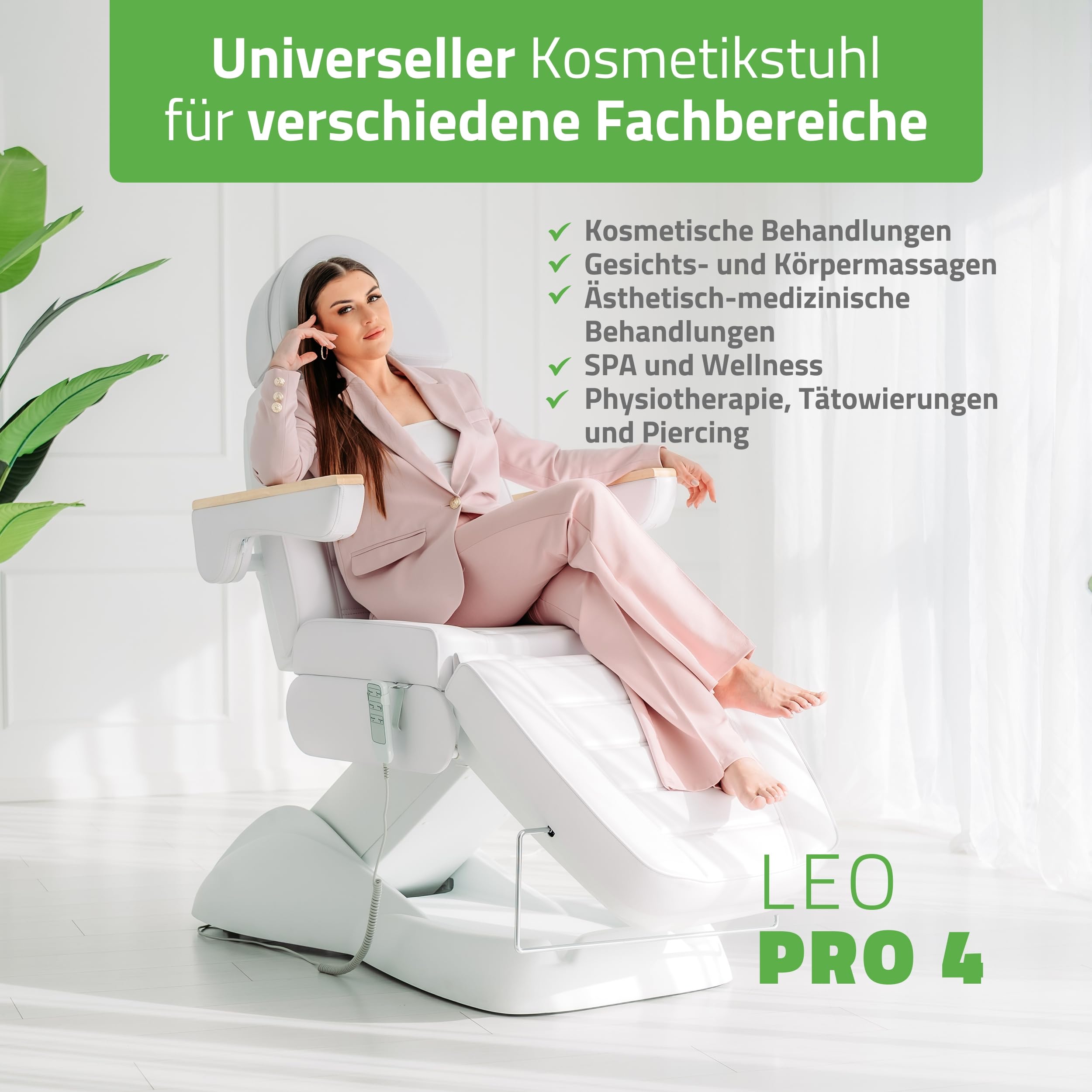 HABYS Leo PRO 4 Elektrische Kosmetikliege, Höhenverstellbarer Kosmetikstuhl | mit Gesichtsöffnung & drehbaren Armlehnen, Beautyliege für Kosmetik, SPA, Massage & Ästhetische Medizin