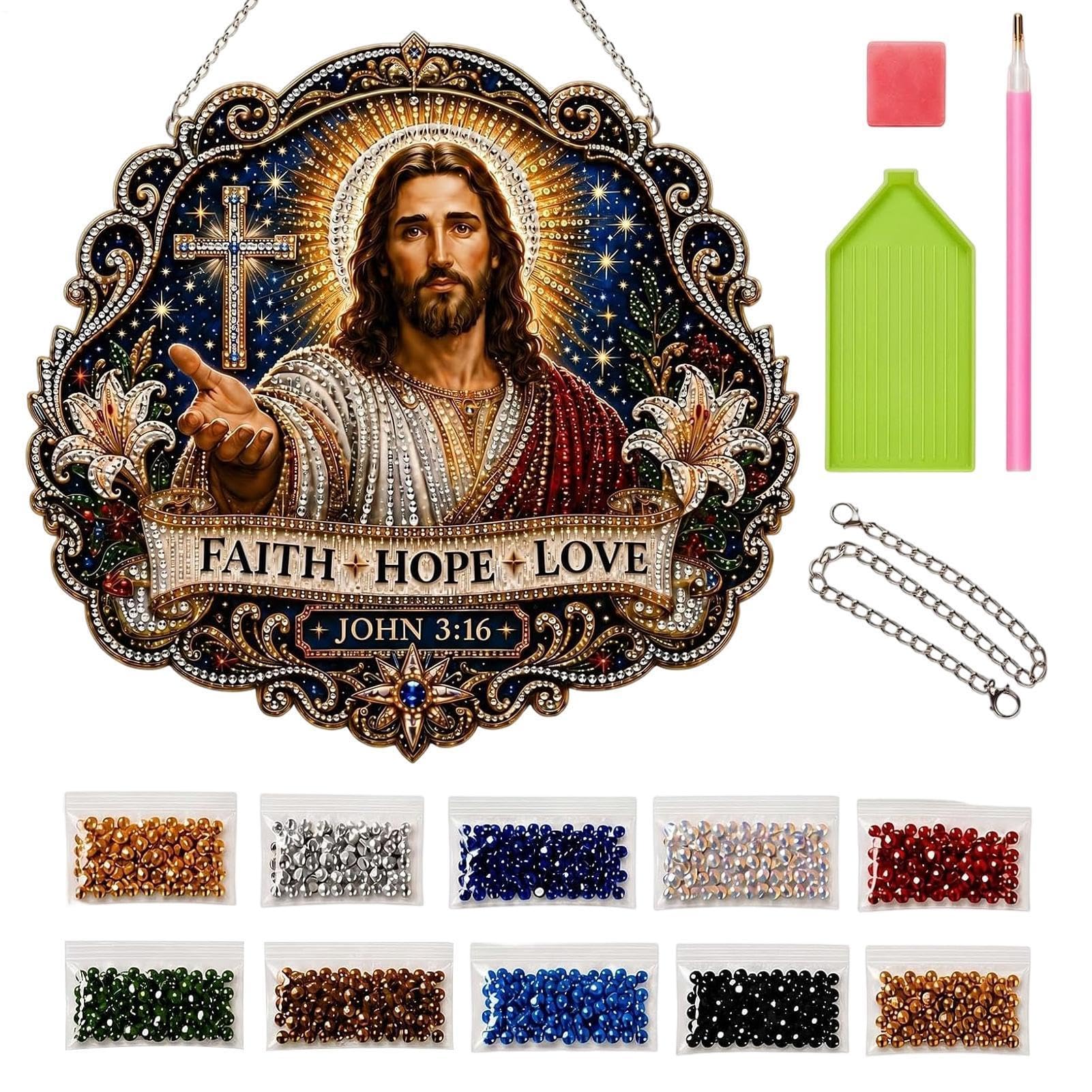 Kit de Pintura de Diamantina Jesucristo Qiwieod para pared y ventanas 8