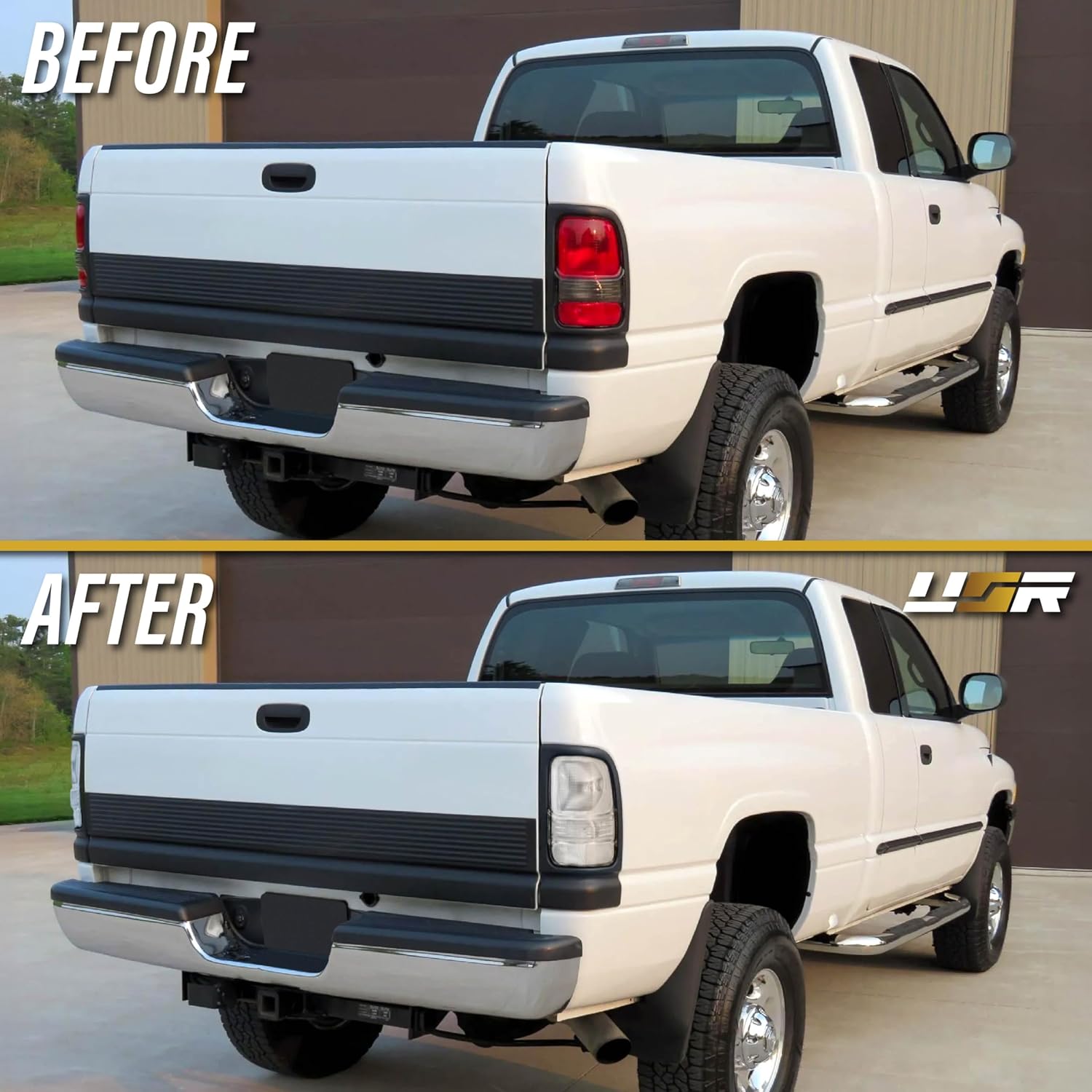 UNIQUE STYLE RACING 94-02 BR/BE PickUp Tail Light - Rear Lamp Set (Left + Right) Compatible with 1994-2002 Dodge Ram Pick Up Truck All Models/Trims 1500/2500 / 3500 (CLEAR LENS with COLOR BULBS)