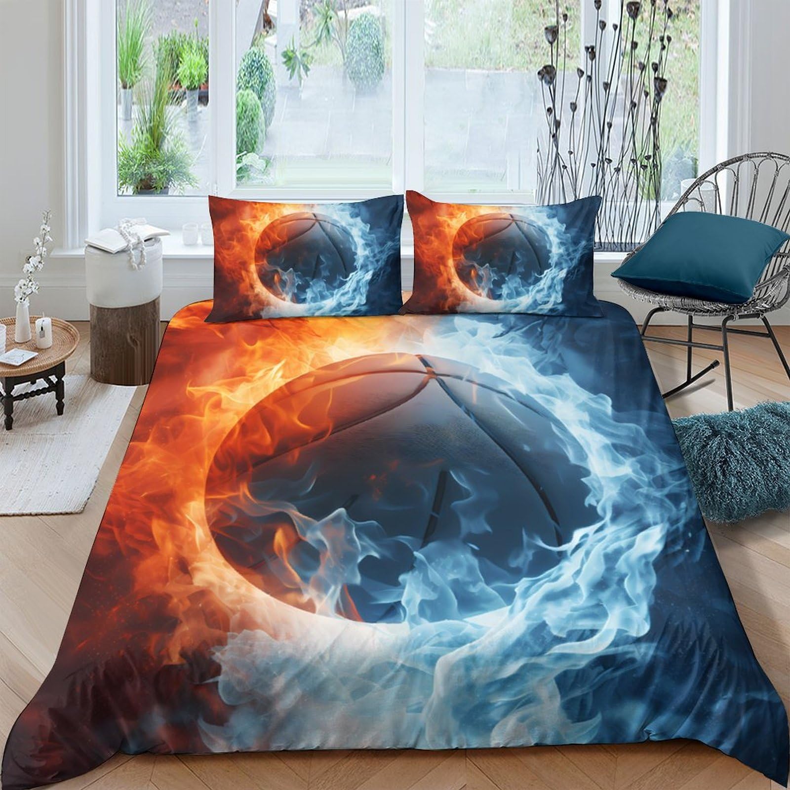 Ctjqhvkz Style-2 3D Printed Fire And Ice Fitted Sheet Microfiber Soft Touch Abstract Sphere Mattress Cover Bedroom Dorm Decor Single（135X200cm）