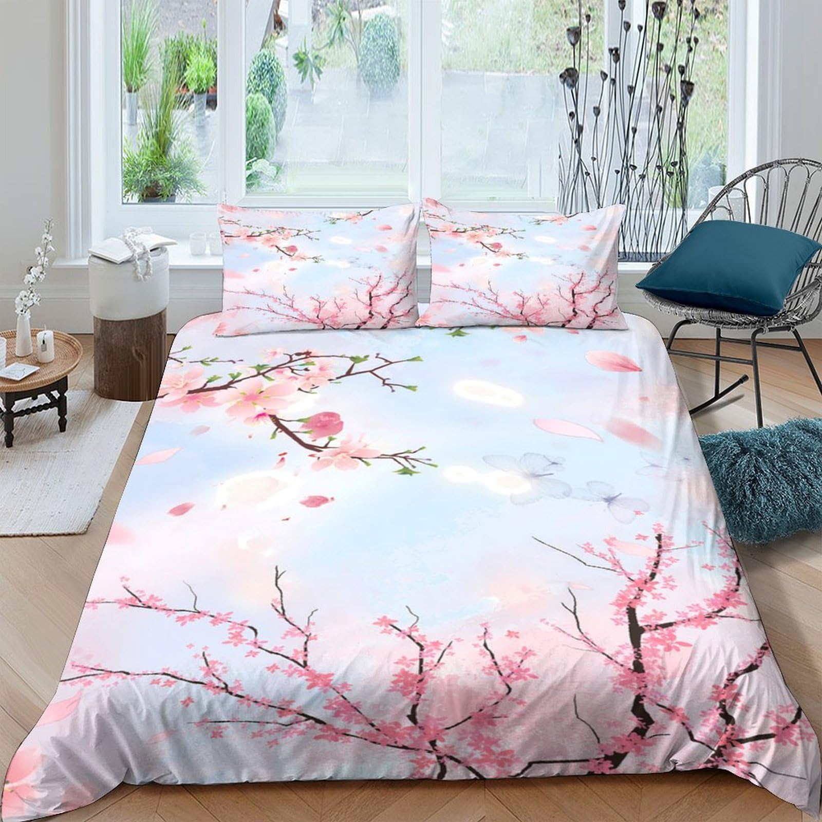 Ctjqhvkz Style-7 3D Printed Sakura Blossom Fitted Sheet Microfiber Soft Breathable Plum Flower Mattress Cover For Bedroom Guest Room Decor Single（135X200cm）