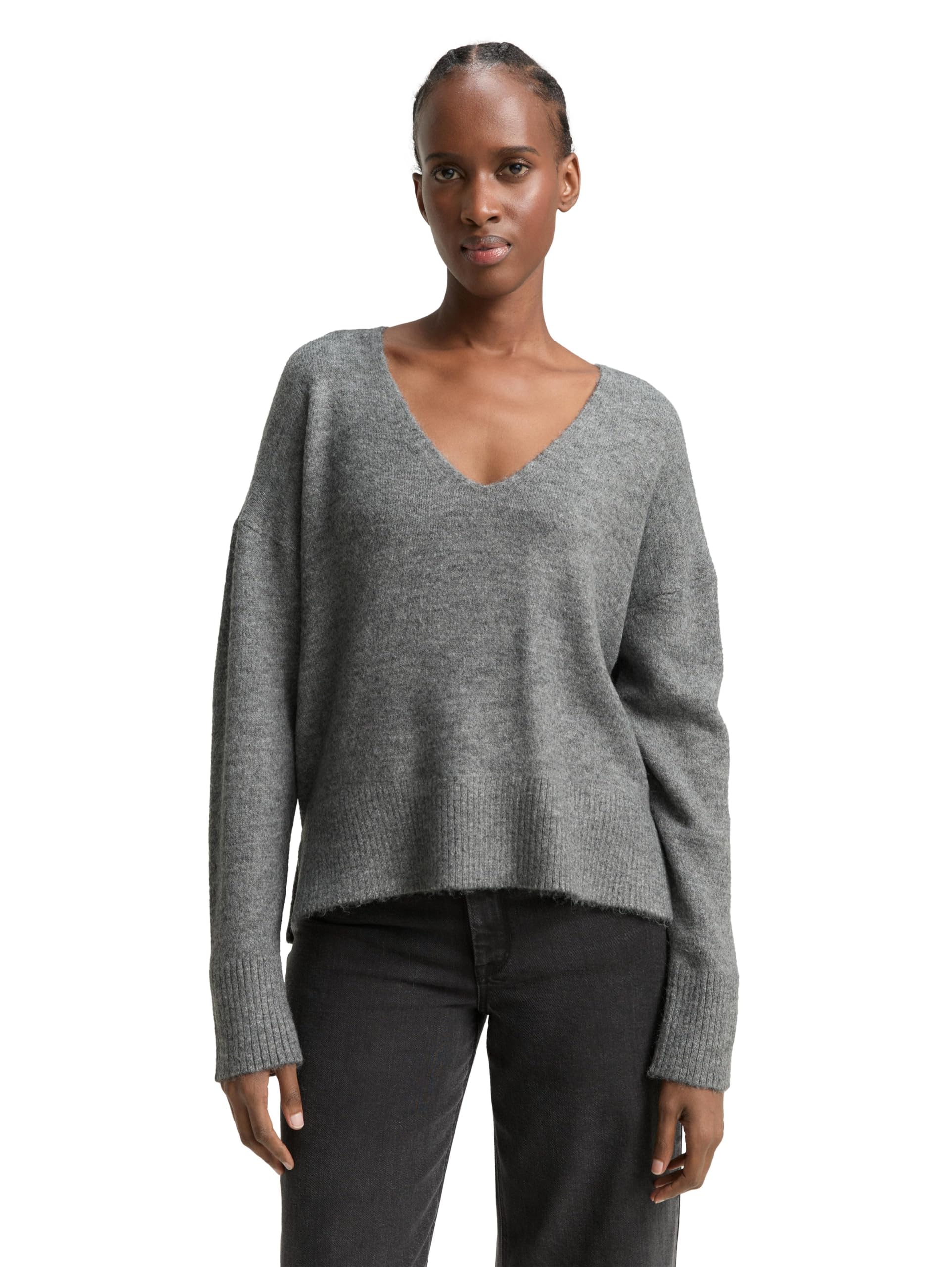 Tom Tailor Denim Damen 1047879 Relaxed Fit Strickpullover mit V-Ausschnitt (1er Pack)