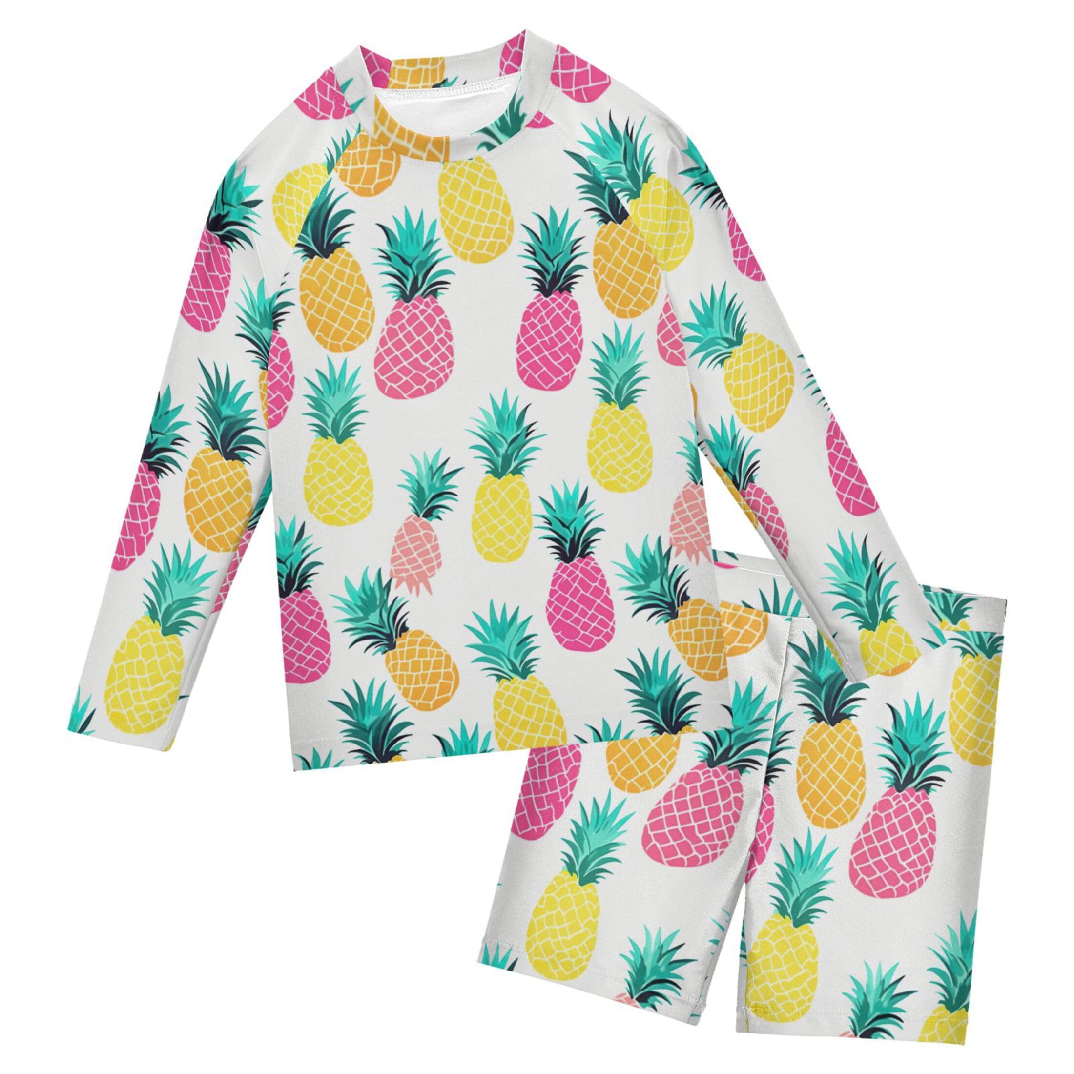 Pineapple Fruit Summer Toddler and Baby Boys' 2-Piece Swimsuit Trunk, Long Sleeve Rashguard Bathing Suit B0403885