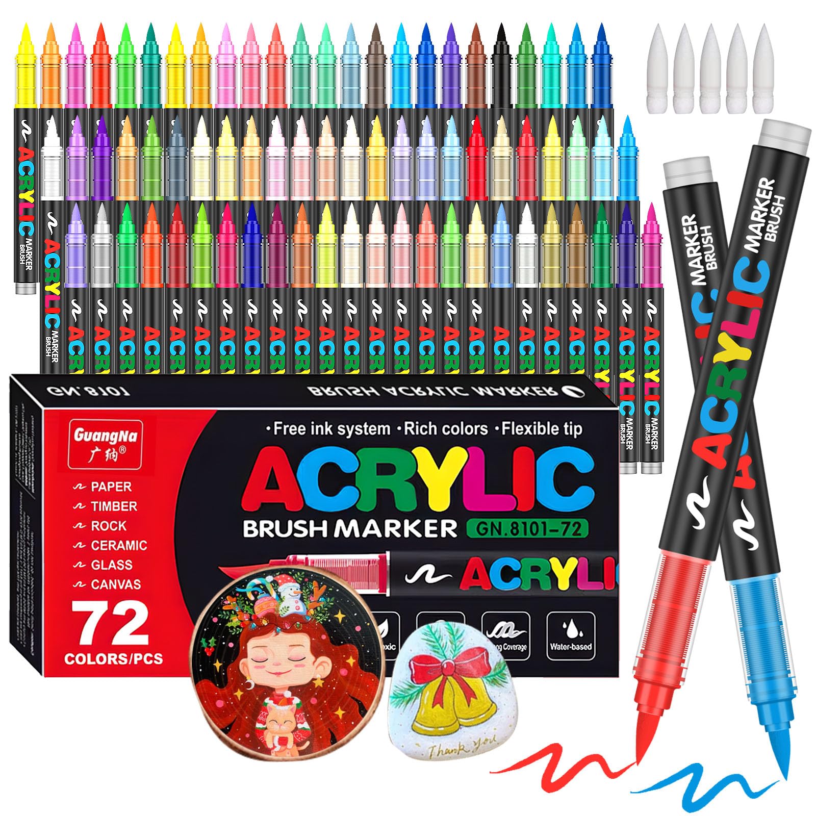 72 Colors Acrylic Paint Markers, Soft Brush Tip Pens and Markers, Acrylic Paint Pens for Wood, Stone, Canvas, Glass, Fabric, Egg, Rock Painting and DIY Crafts Art Supplies