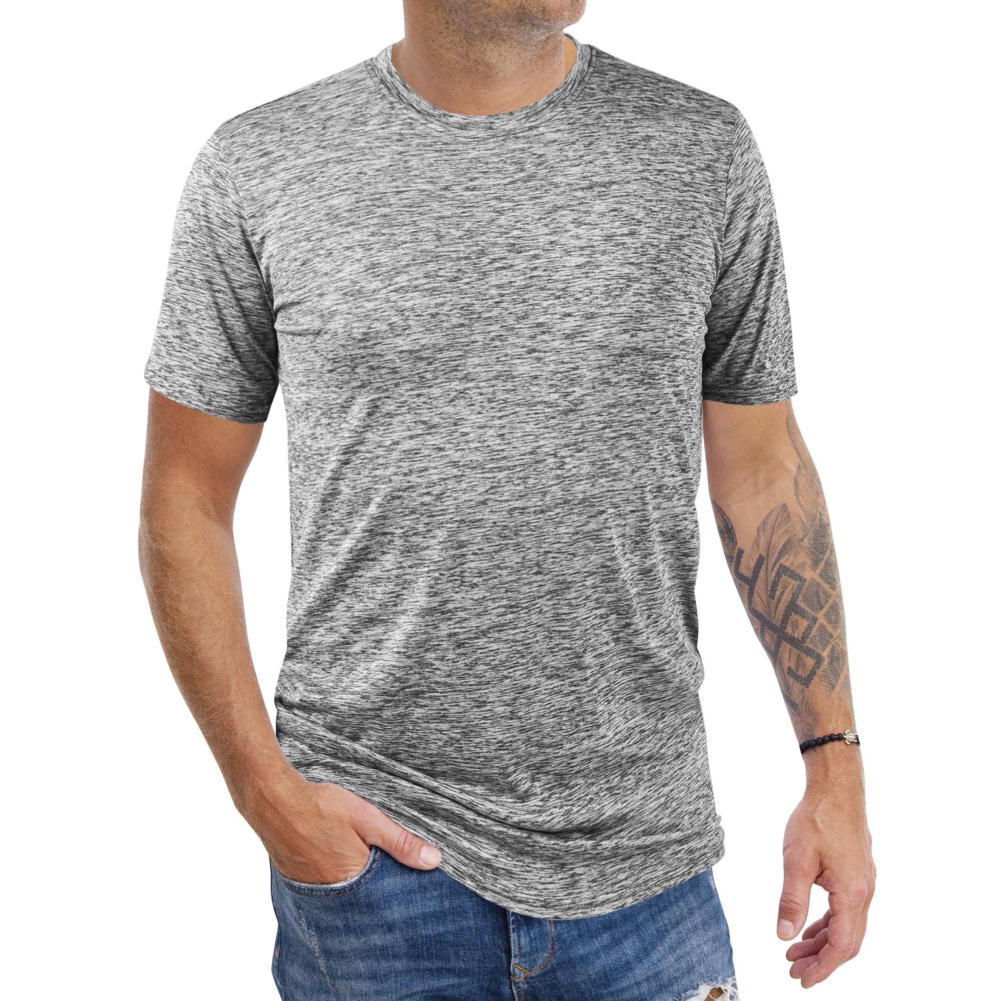 AJGAI2&5 Pack Men's Sports T Shirts,Crew Neck Breathable Quick-Dry Short Sleeve, Lightweight Tee for Athletic Running