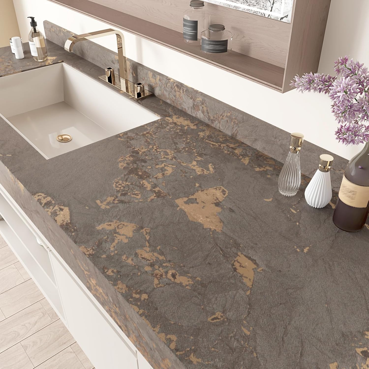 Brown Gold Marble Contact Paper for Countertops Waterproof Matte Marble Wallpaper Peel and Stick Vinyl Countertop Wrap for Kitchen Bathroom Cabinets Accent Walls Decor Table 15.75"x118"