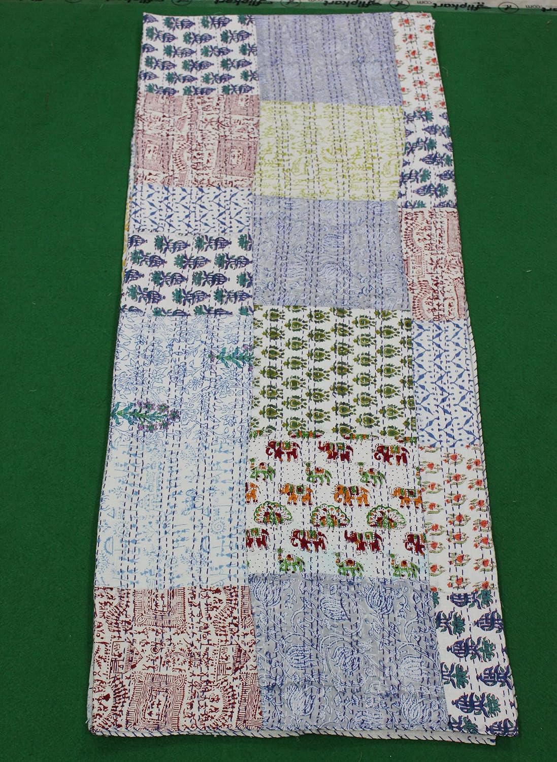 Mango Gifts Hand Block Print Patchwork Kantha Quilt Cotton Ralli Queen Size Gudri Throw